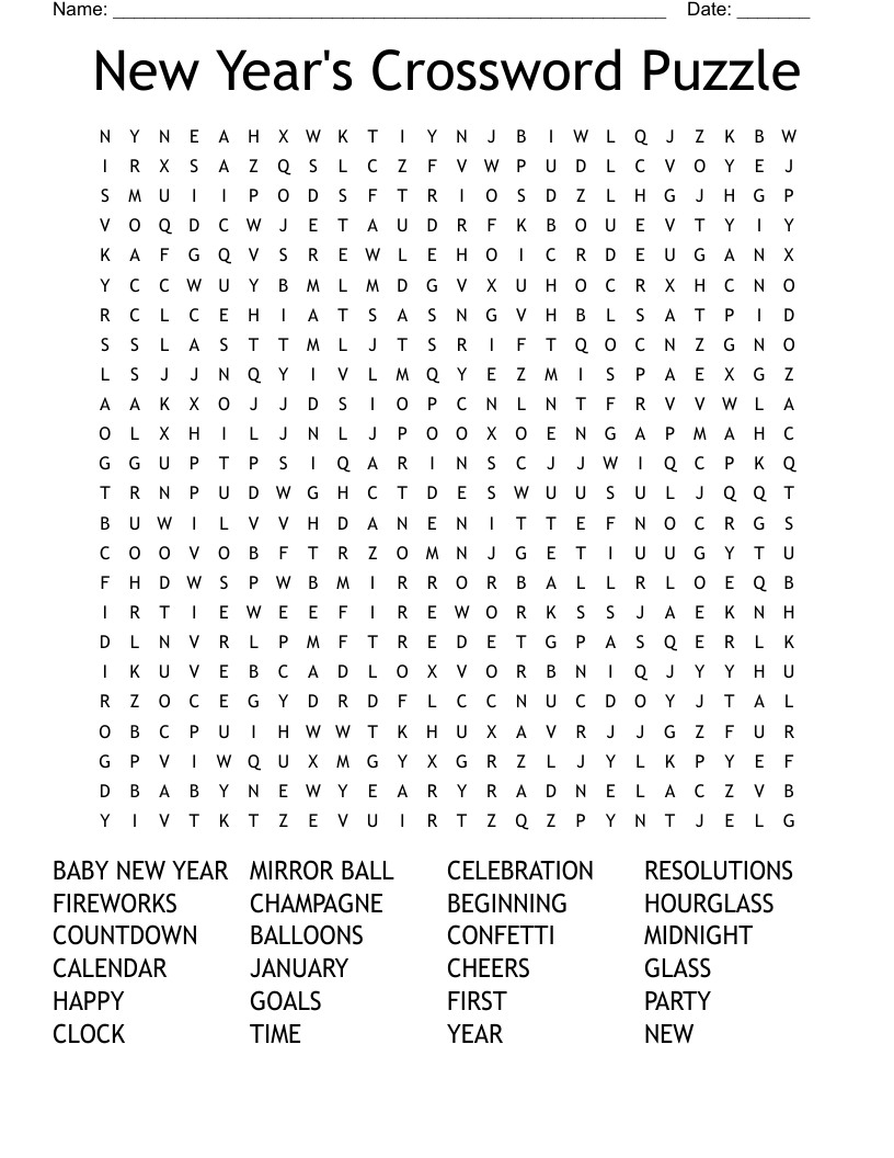 New Year&amp;#039;S Crossword Puzzle Word Search - Wordmint inside New Year Crossword Printable