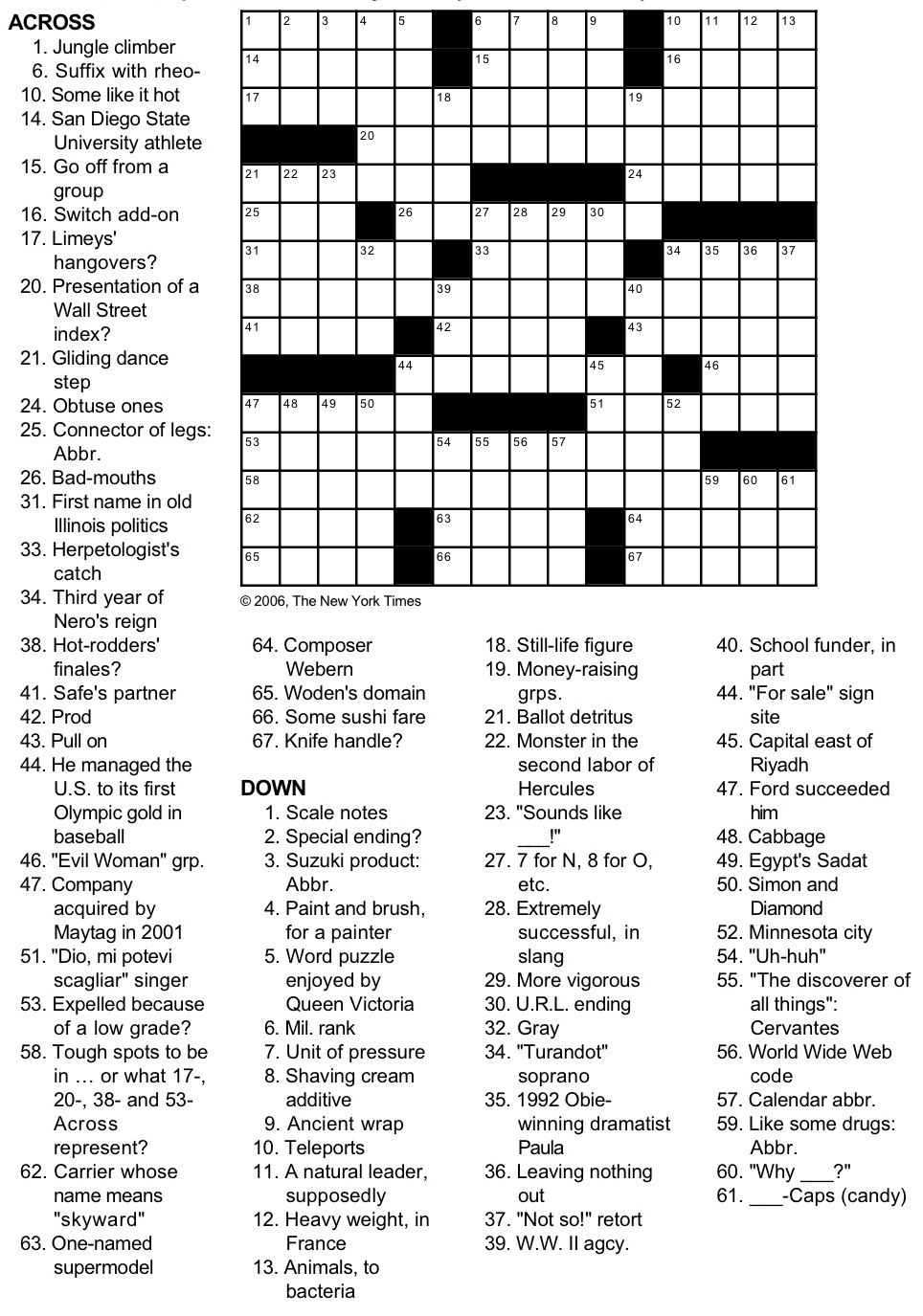 New York Times Crossword Puzzlegeorge Barany And Michael Shteyman for Crosswords Free Printable