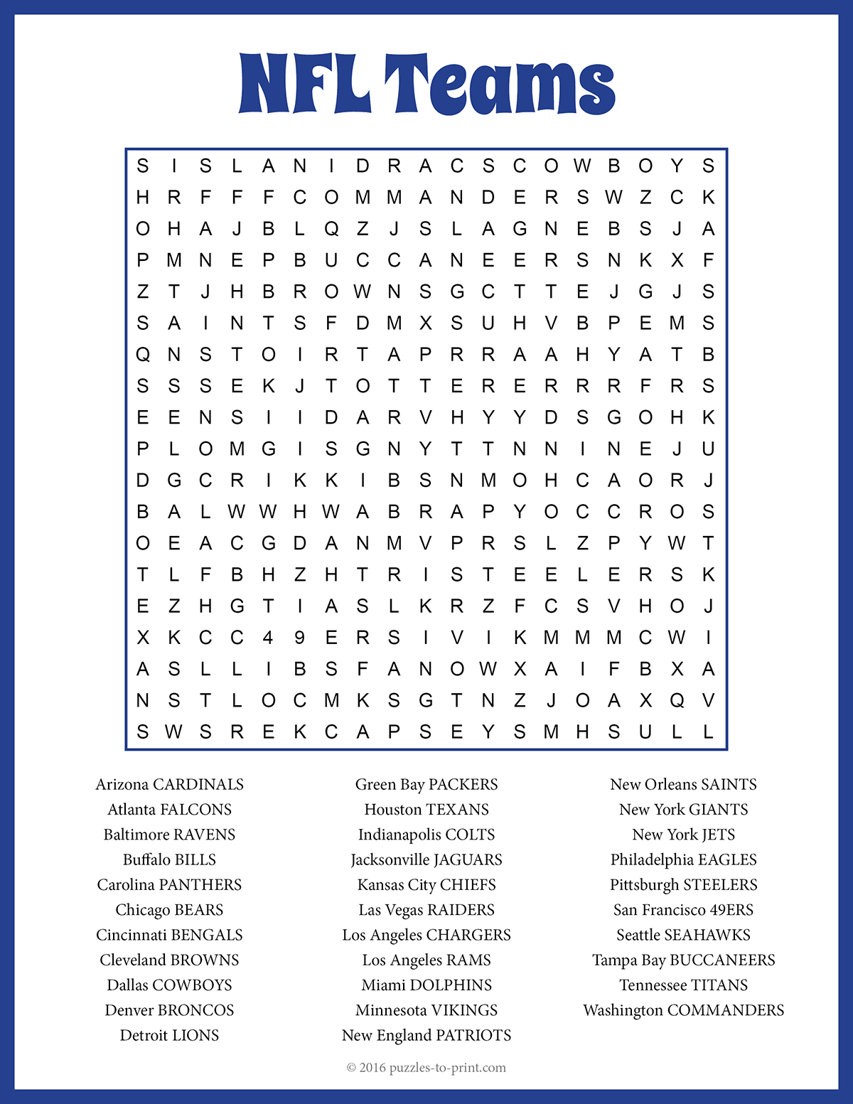 Nfl Teams Word Search throughout Football Word Search Printable