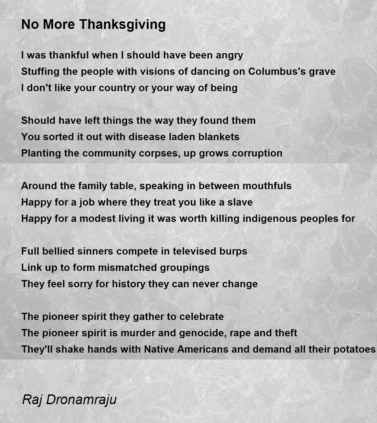 No More Thanksgiving - No More Thanksgiving Poemraj Dronamraju for Native American Poems About Thanksgiving