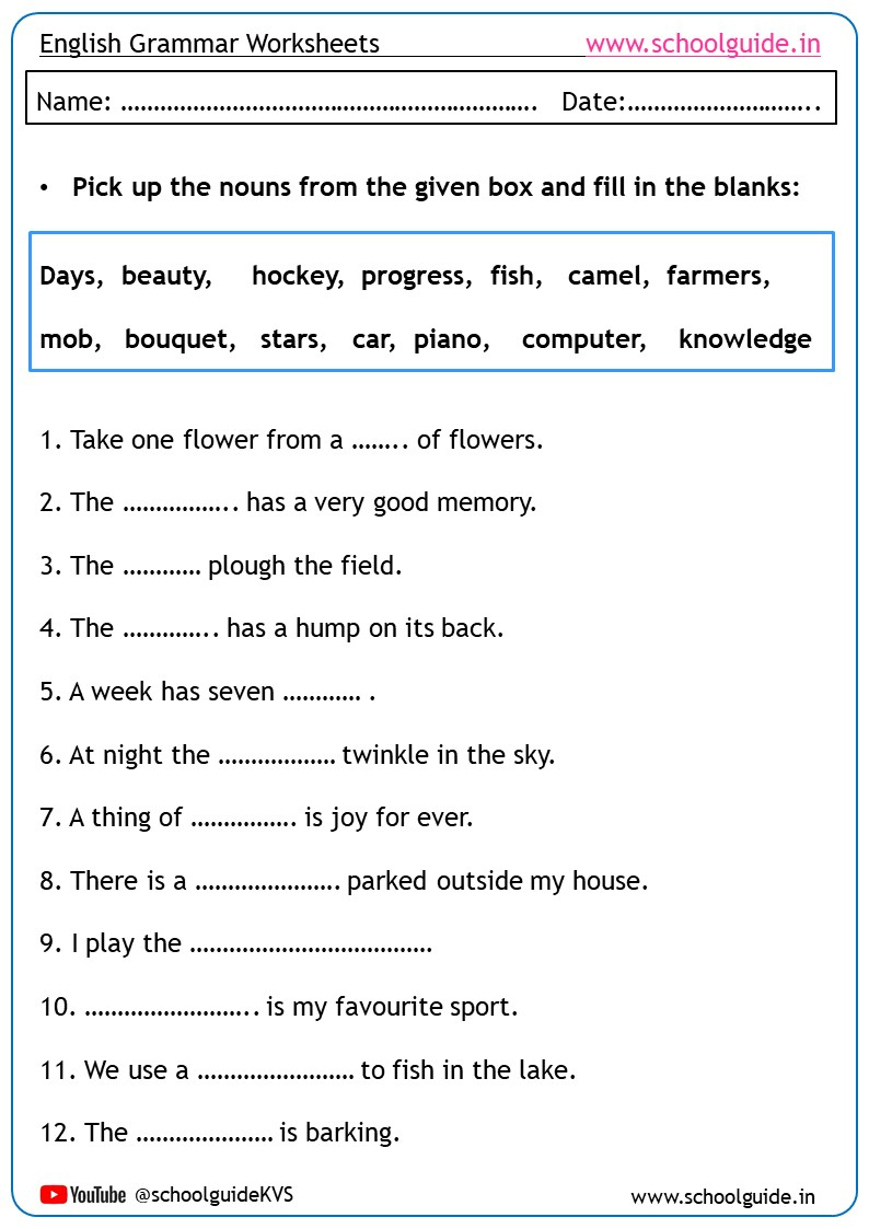 Nouns Worksheets in Printable Grammar Worksheets For Grade 2