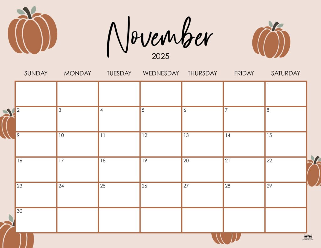 November 2025 Calendars - 107 Free Printables | Printabulls pertaining to Thanksgiving 2025 Calendar Printable