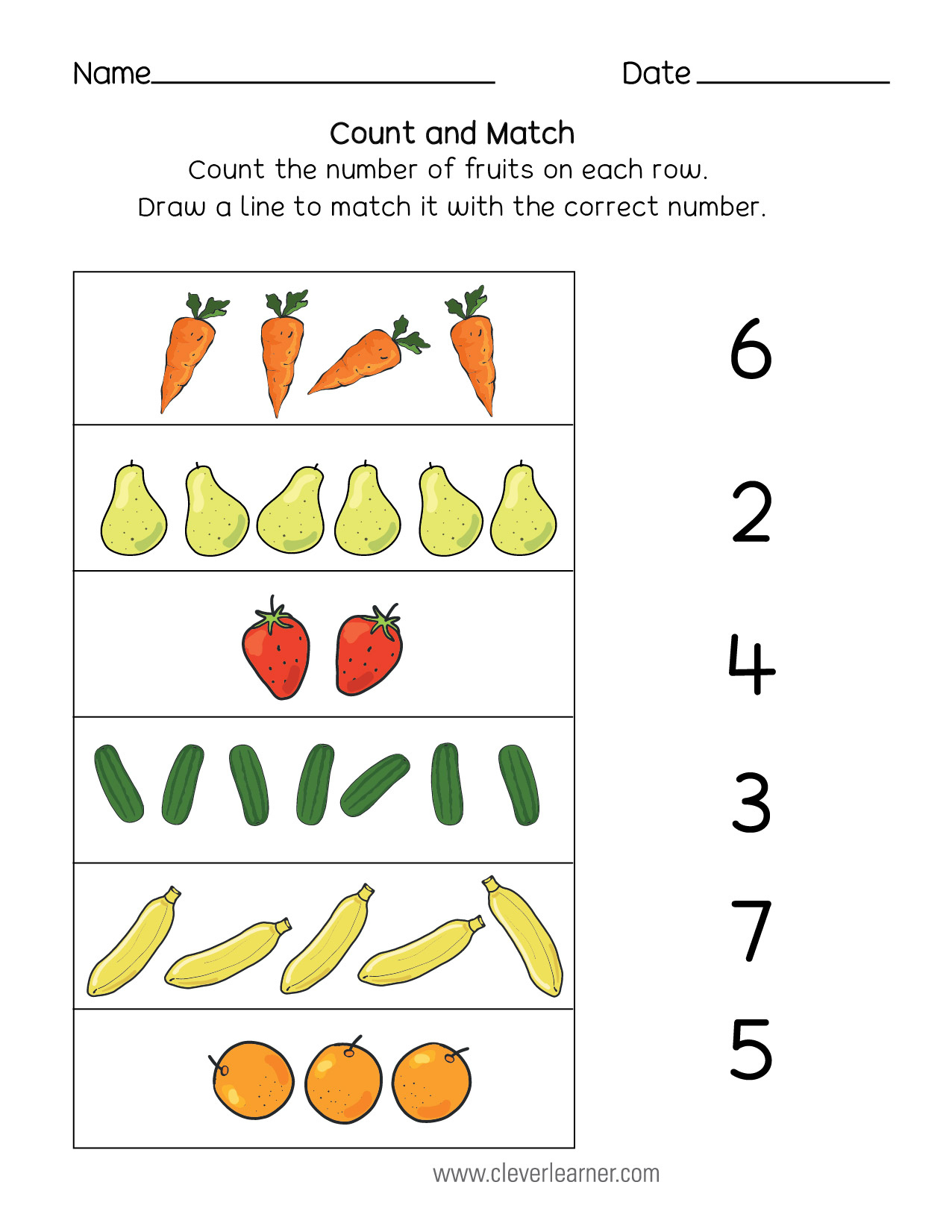Number Matching, Counting And Number Writing Worksheets intended for Count and Match Numbers Worksheet Printable