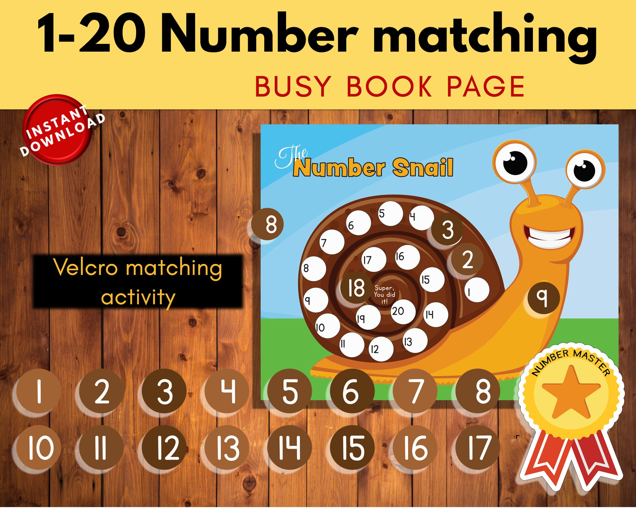 Number Matching Printable Busy Book Page - Fun Snail Interactive within Snail Number Match Worksheet Printable