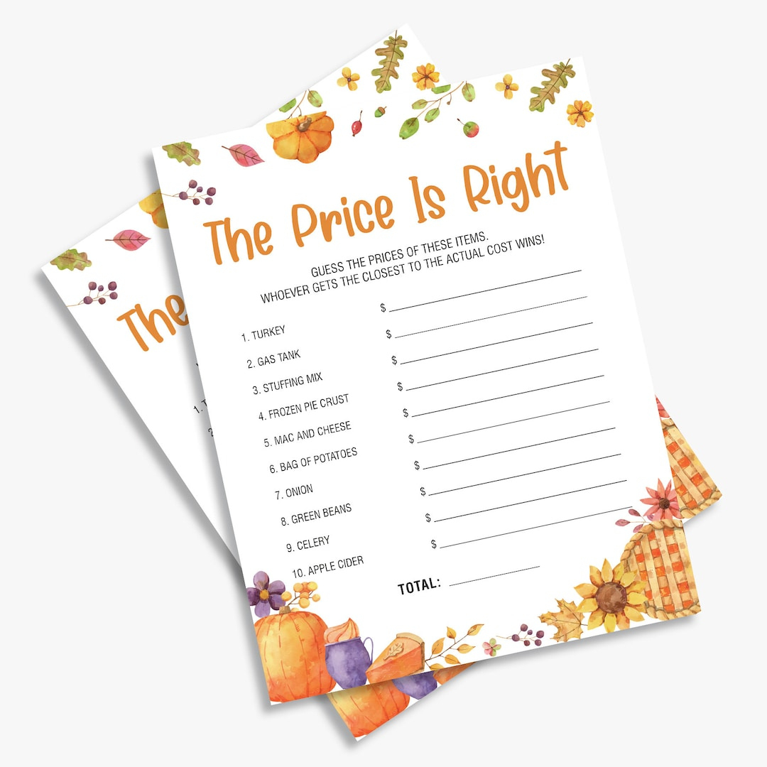 O Preço É Justo, Jogo De Ação De Graças, Para A Família, Adivinhe throughout Thanksgiving Price Is Right Free Printable