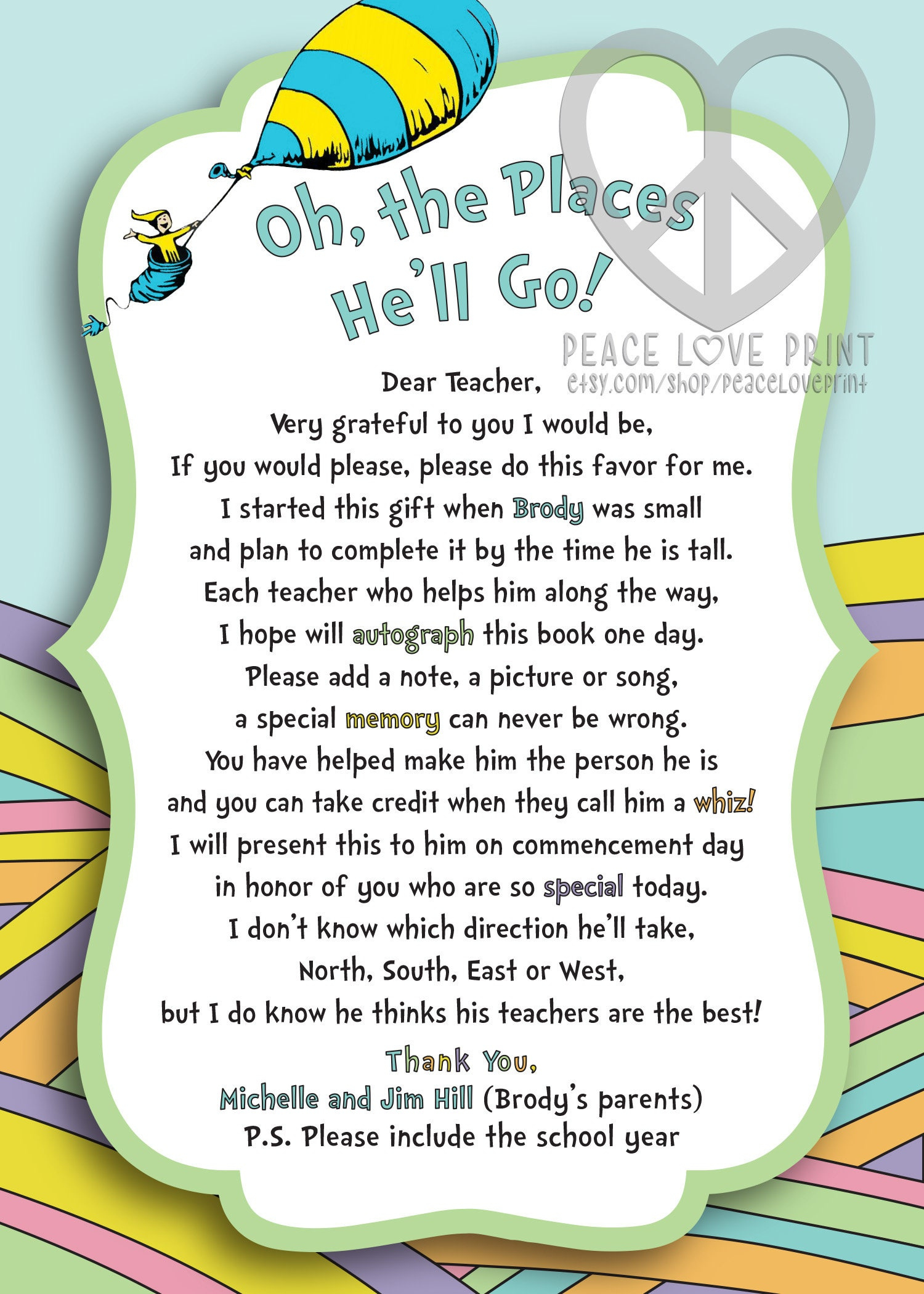 Oh The Places You&amp;#039;Ll Go Instruction Card For Teachers To Sign Book in Oh the Places You Ll Go Printables