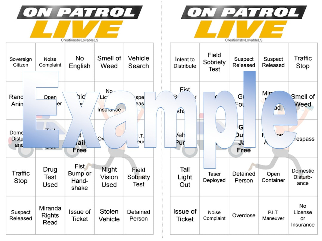 On Patrol Live Bingo Cards - Etsy inside On Patrol Live Bingo Card Generator