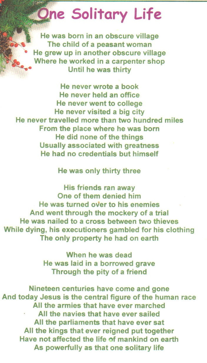 One Solitary Life regarding One Solitary Life Poem Printable