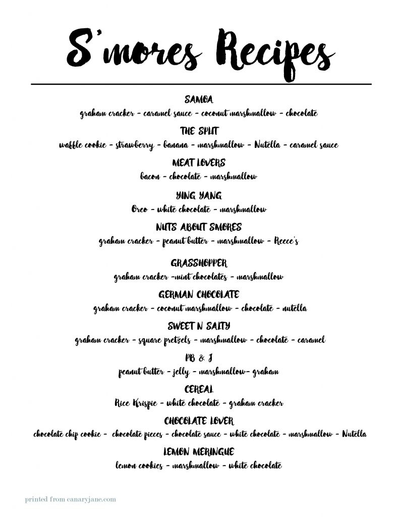 Over 10 Fun Original Creative S&amp;#039;Mores Recipes + Free Printable with Free Printable&amp;#039;S Mores Menu