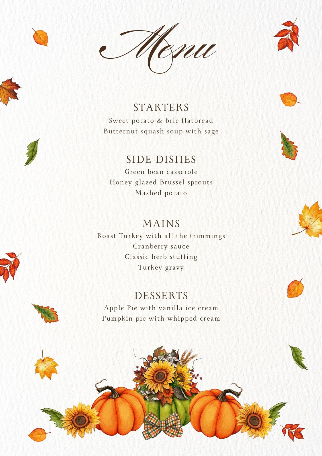 Page 4 - Free Printable, Customizable Thanksgiving Menu Templates within Thanksgiving Menu Template Printable Free Pumpkins