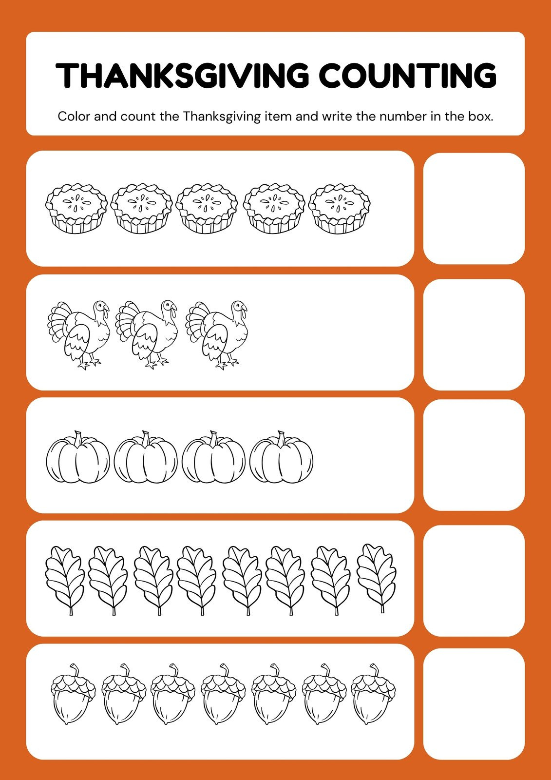 Page 4 - Free Printable Thanksgiving Worksheet Templates | Canva inside Thanksgiving Counting Book Printable