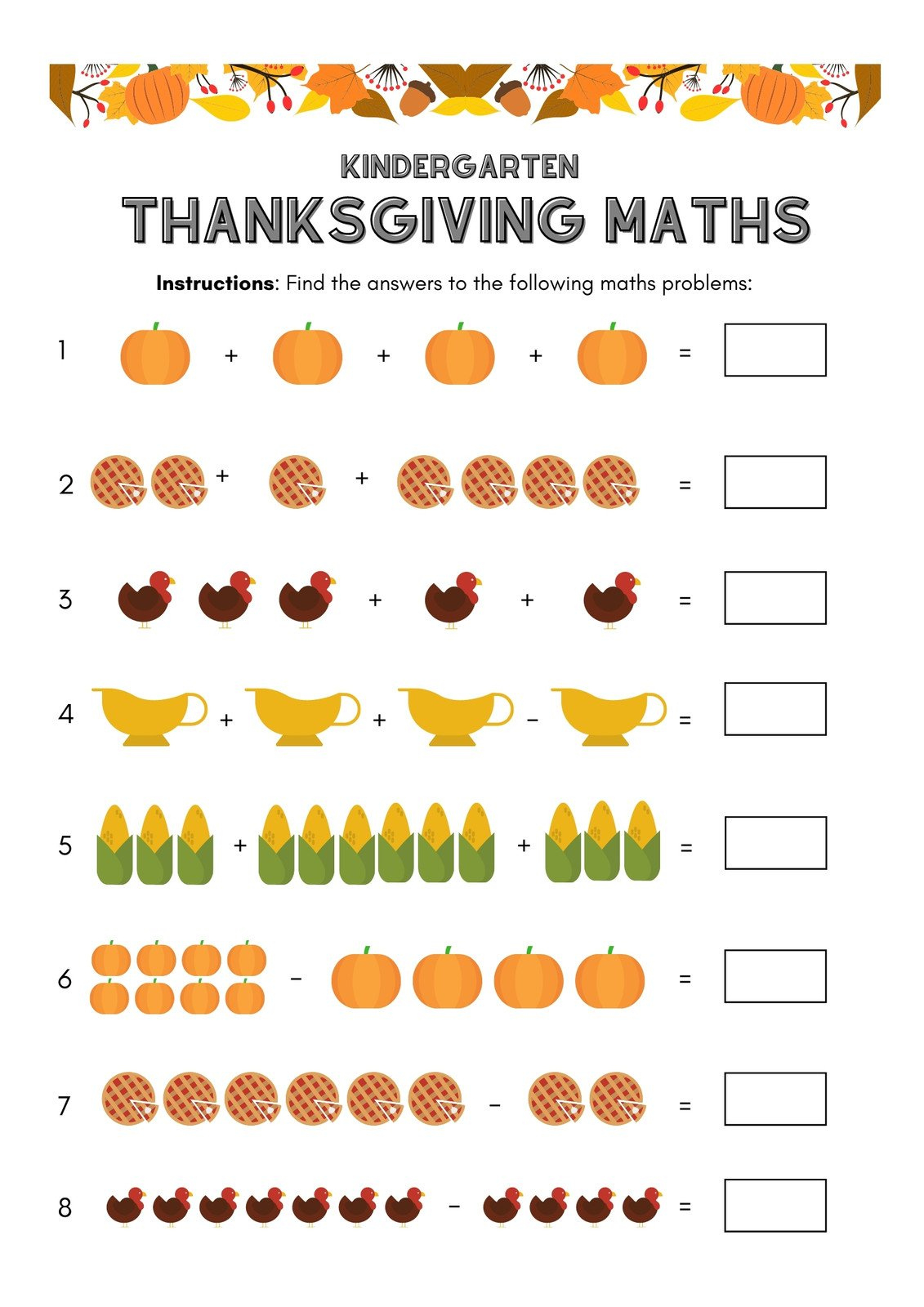 Page 4 - Free Printable Thanksgiving Worksheet Templates | Canva pertaining to Thanksgiving Theme Worksheets