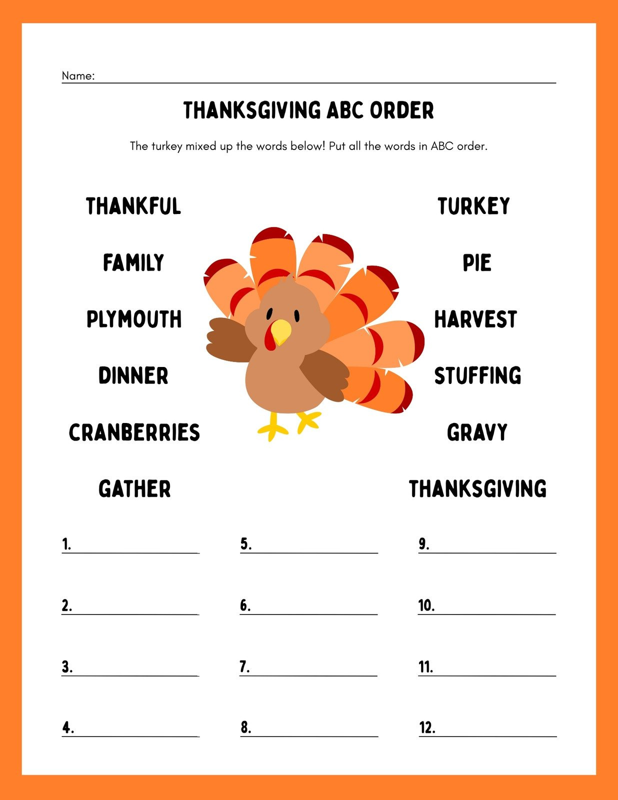 Page 6 - Free Printable Thanksgiving Worksheet Templates | Canva in Thanksgiving Abc Order Worksheets