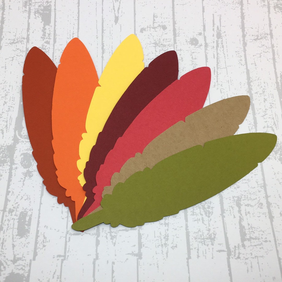 Paper Die Cut Feathers 5&amp;quot; - Thanksgiving Table - Place Cards within Printable Colored Turkey Feathers