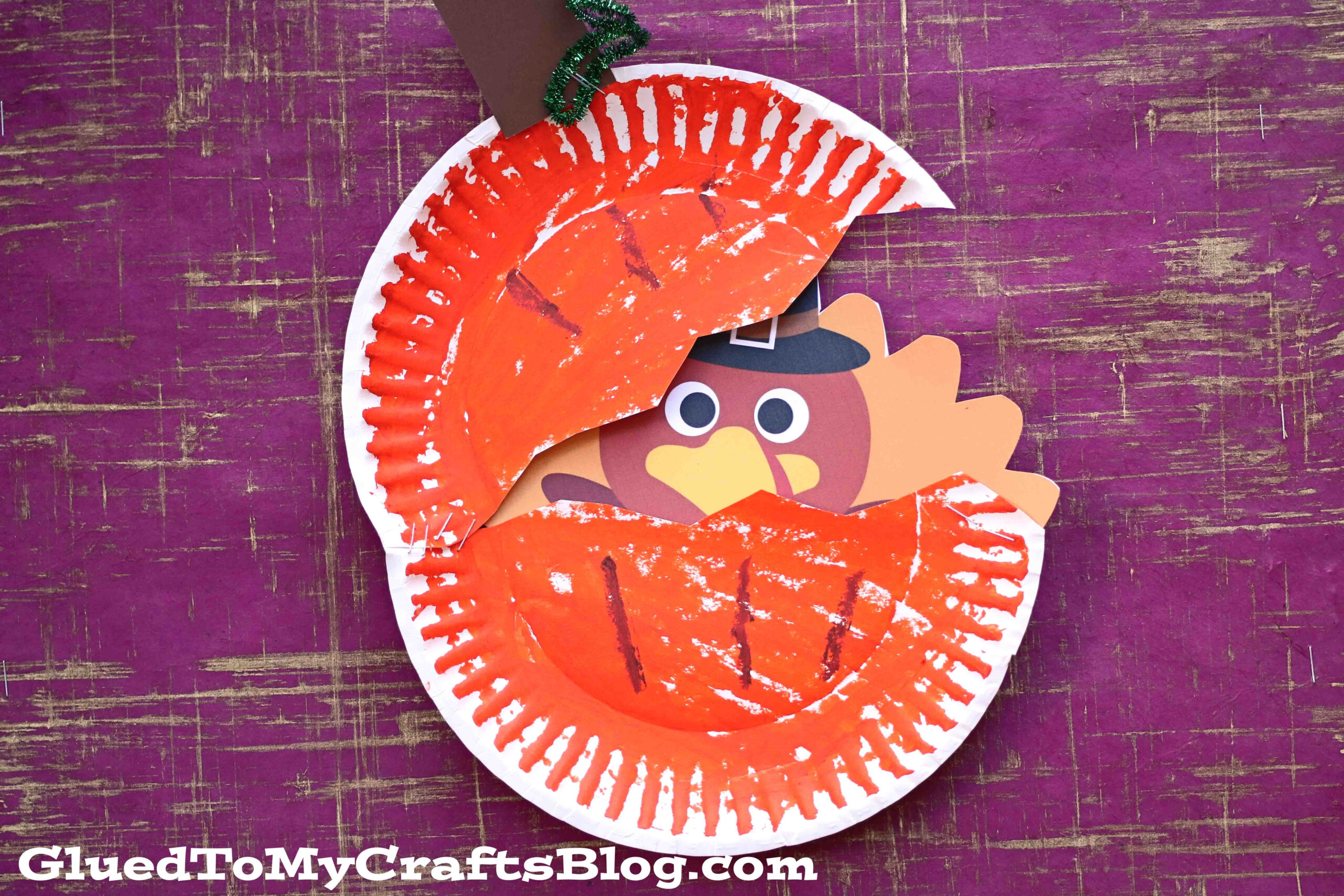 Paper Plate Turkey Hiding In A Pumpkin Craft Idea in Turkey Disguised As a Pumpkin
