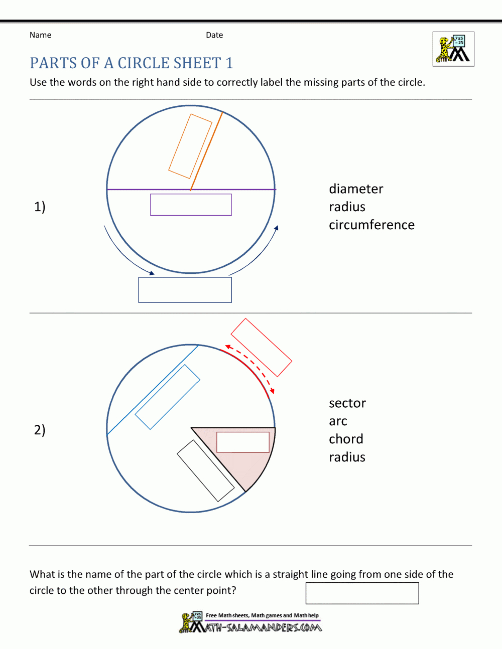 Parts Of A Circle Worksheet intended for Free Worksheet Circle Radius Printable