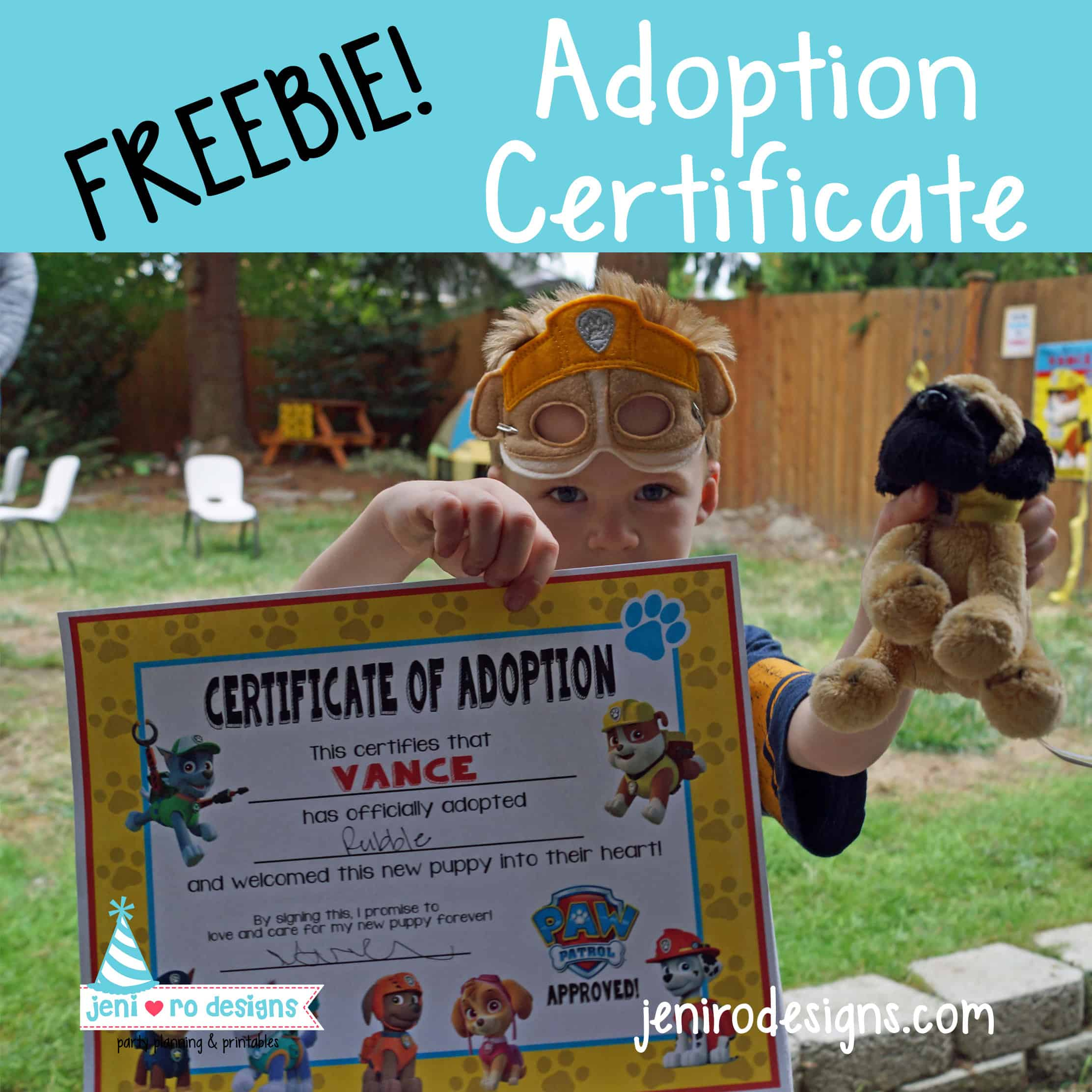 Paw Patrol Adoption Certificate, A Free Printable For Your Party throughout Paw Patrol Puppy Adoption Certificate Free Printable