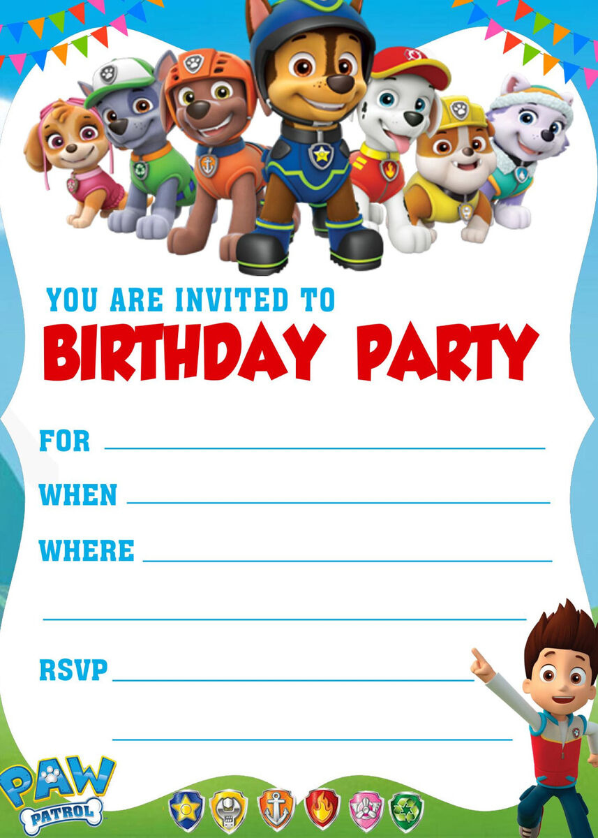 Paw Patrol Invitations Birthday Party Invites - A5 - Free Next Day for Free Printable Birthday Invitations Paw Patrol