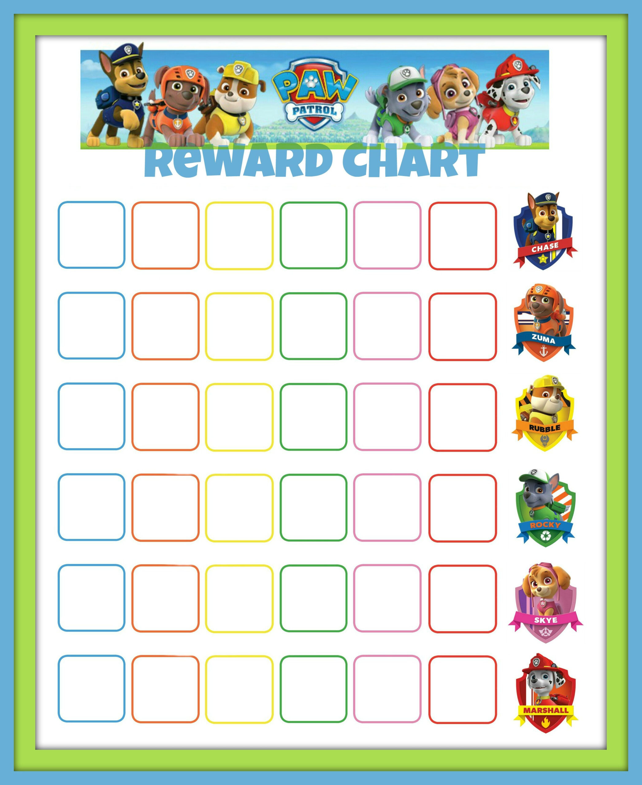Paw Patrol Reward Chart For Kids intended for Free Printable Paw Patrol Reward Chart