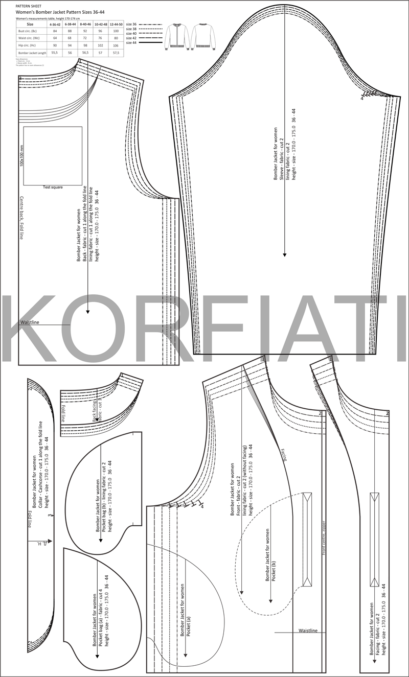 Pdf Women&amp;#039;S Bomber Jacket Pattern - Anastasia Korfiati Sewing School with regard to Printable Jacket Sewing Patterns Free