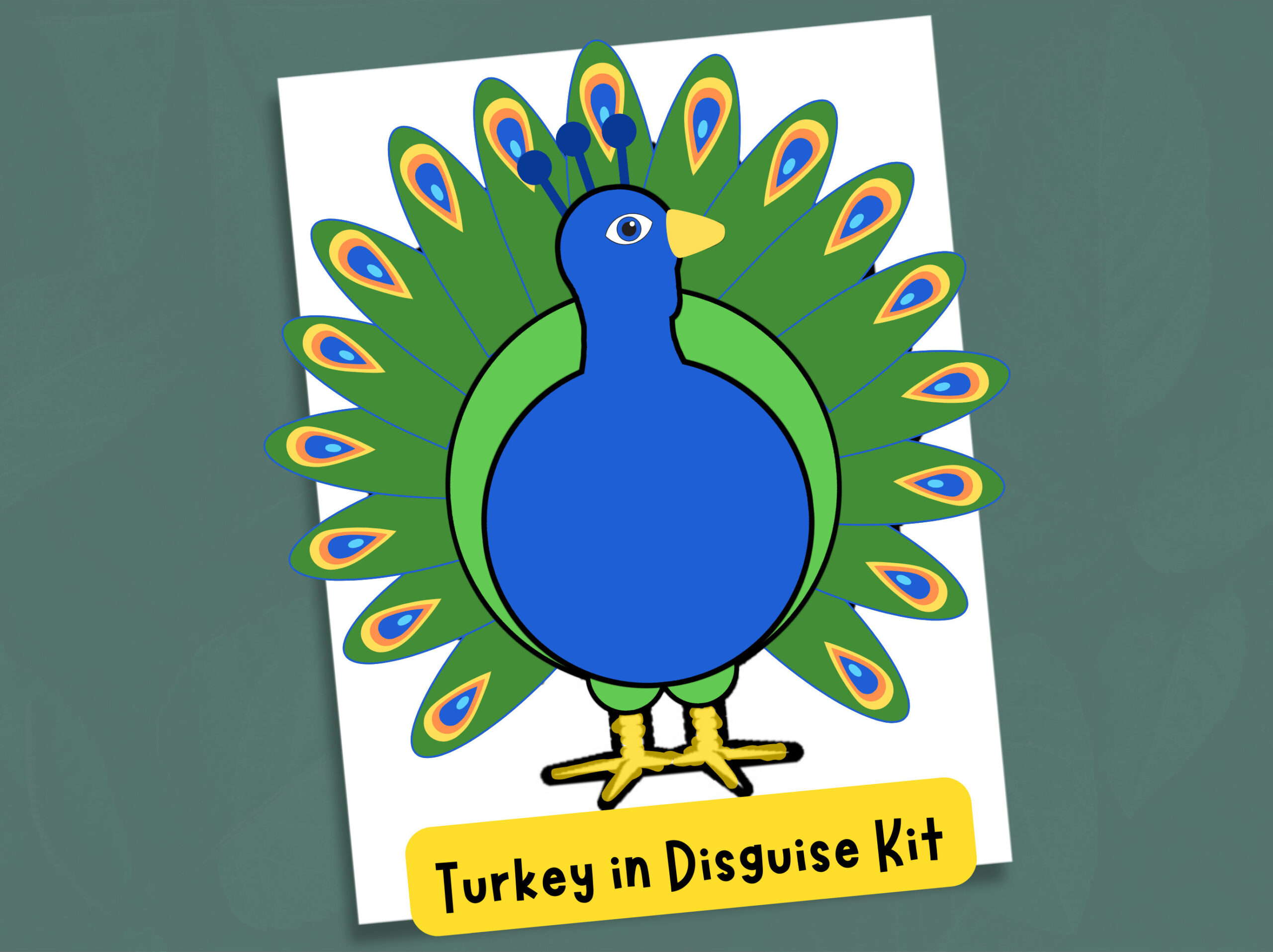 Peacock Turkey In Disguise Kit: Kids Thanksgiving Craft (Digital for Turkey Disguise Project Peacock