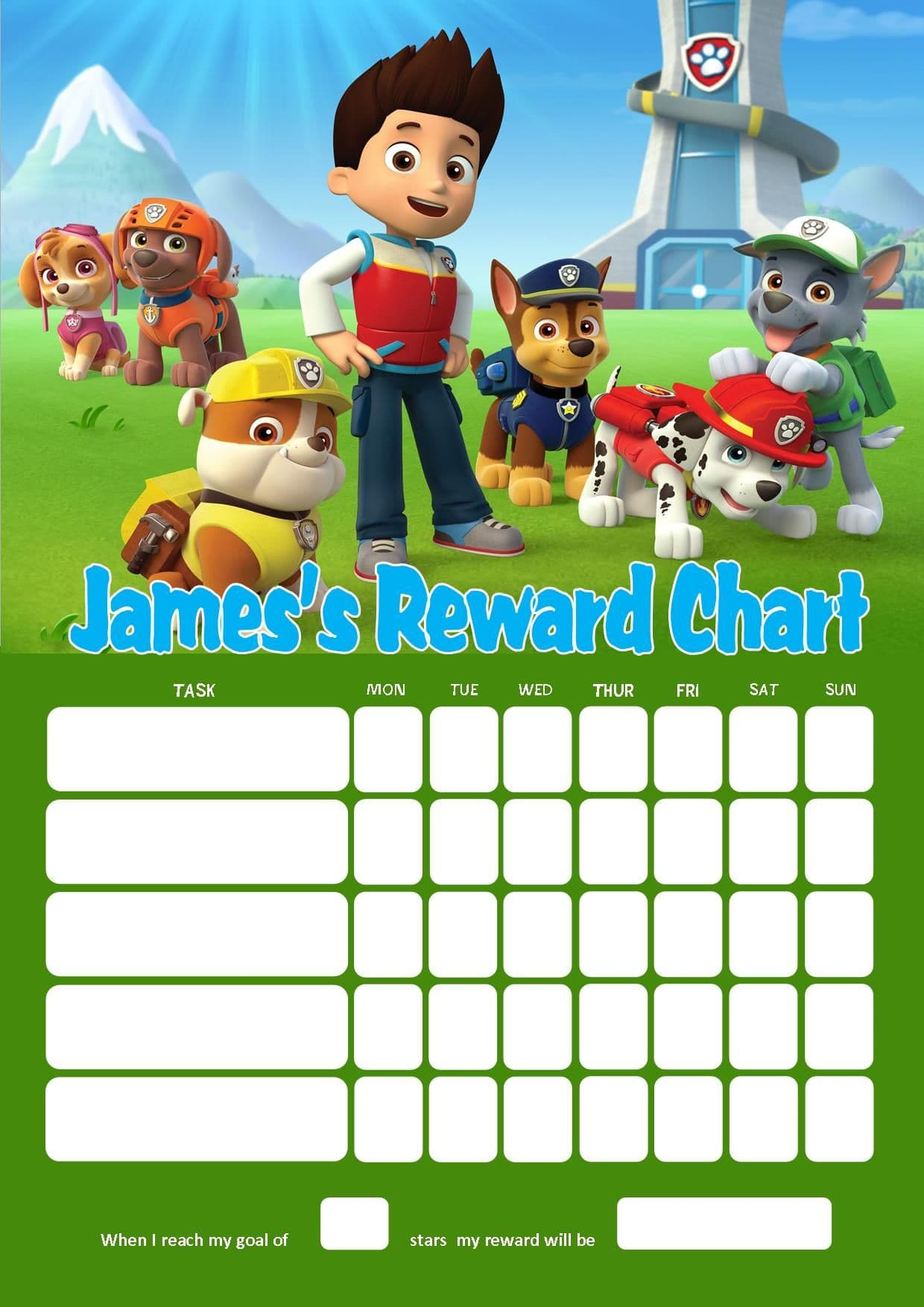 Personalised Paw Patrol Reward Chart (Adding Photo Option Available) for Free Printable Paw Patrol Reward Chart