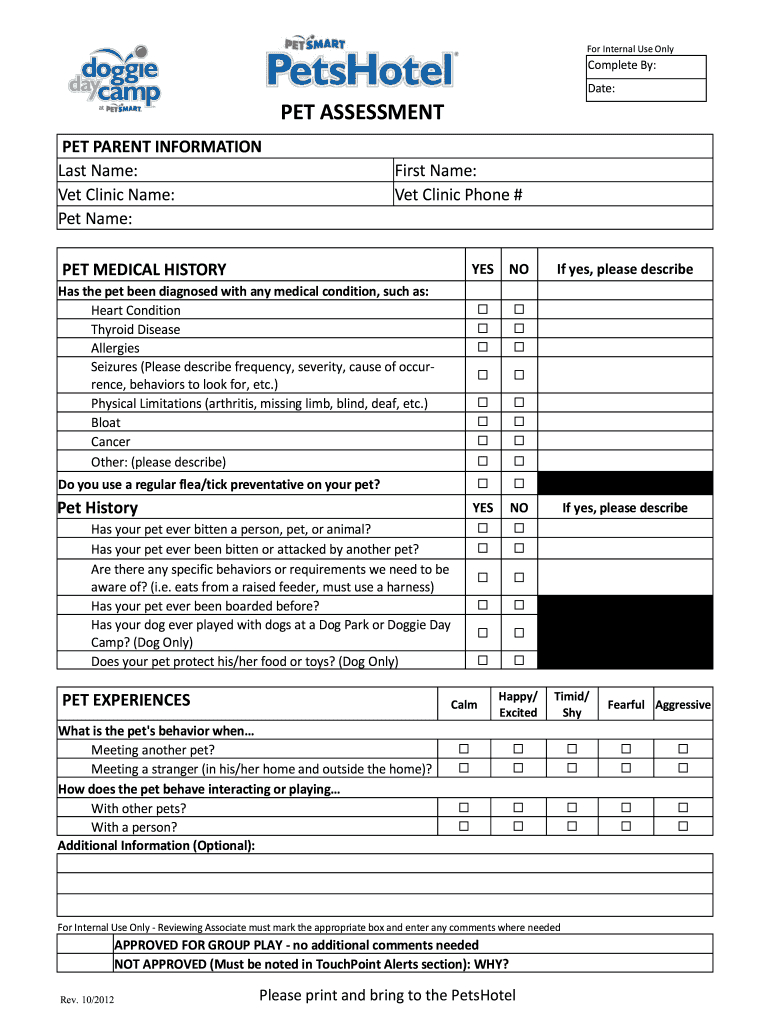 Petsmart Pet Assessment Form - Fill Online, Printable, Fillable intended for Printable Dog Behavior Assessment Form
