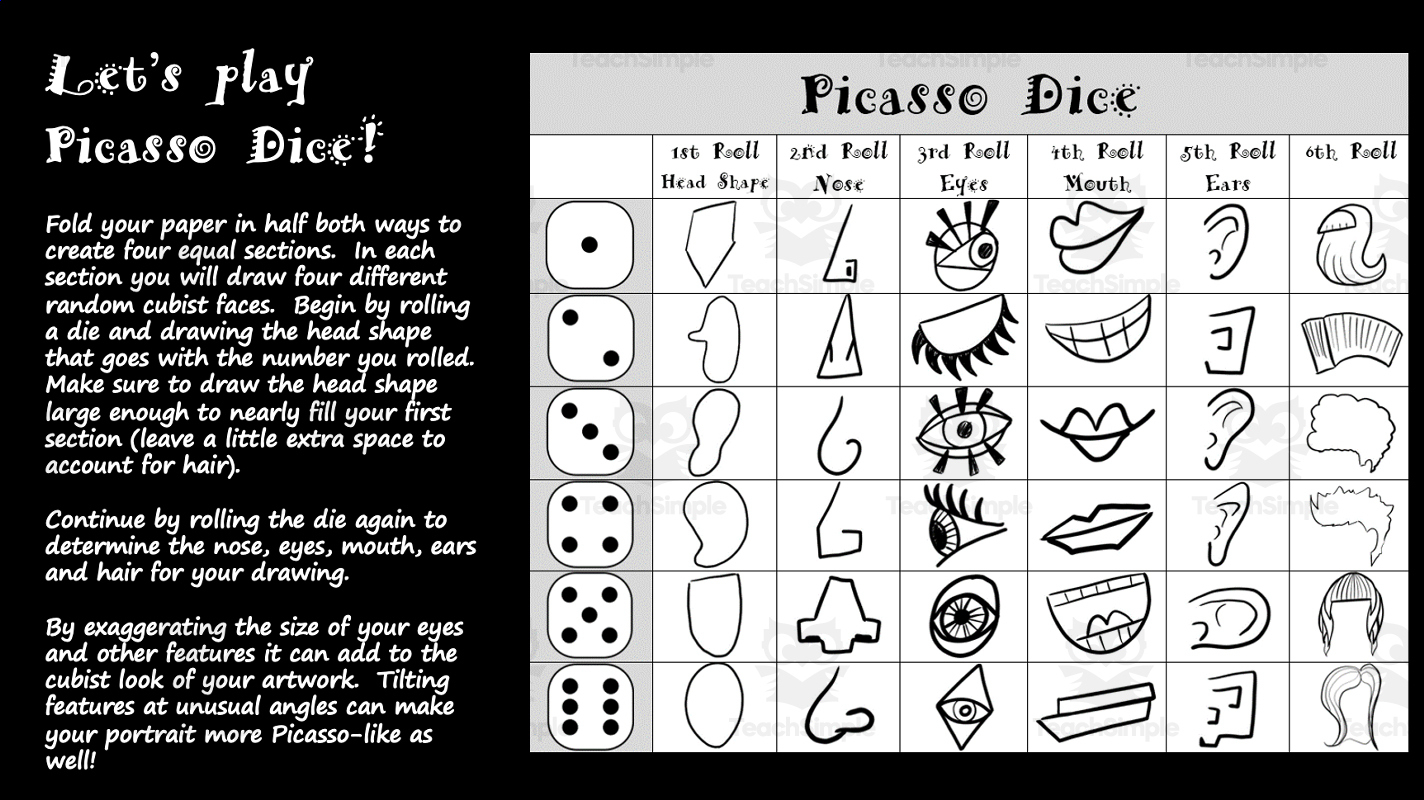 Picasso Portraits pertaining to Roll A Picasso Free Printable