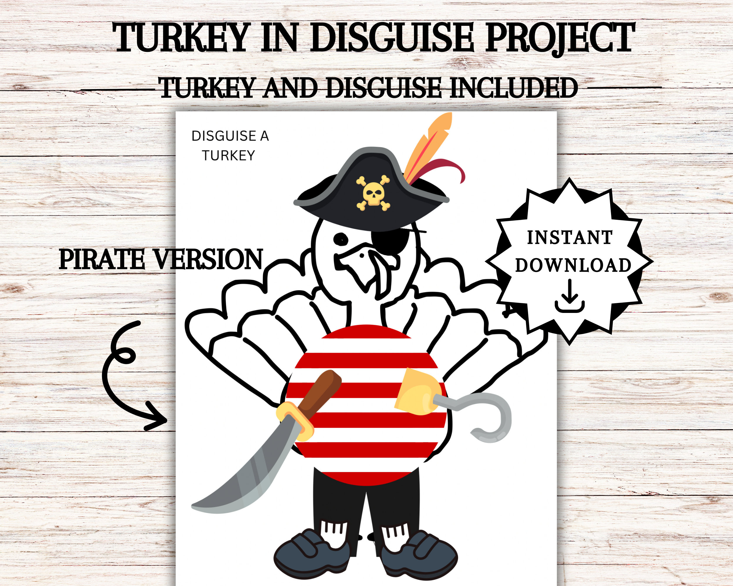 Pirate Disguise Printable Turkey - Etsy intended for Pirate Turkey In Disguise