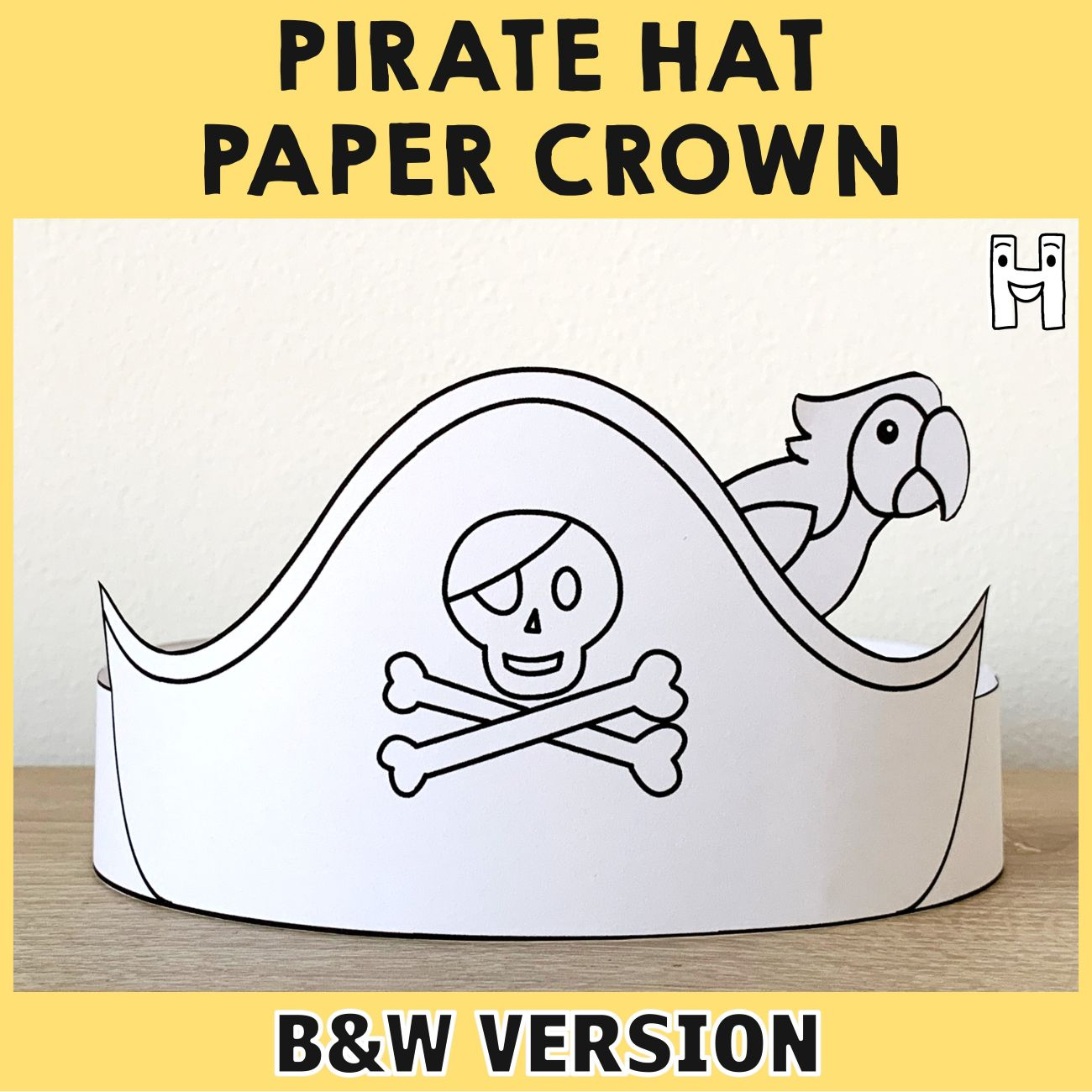 Pirate Paper Hat (B&W) – Happy Paper Time within Printable Cut Out Pirate Hat Template