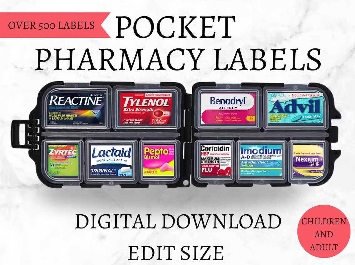 Pocket Pharmacy Labels, Printable Pill Box Labels, Travel Pill for Pocket Pharmacy Labels Free Printable