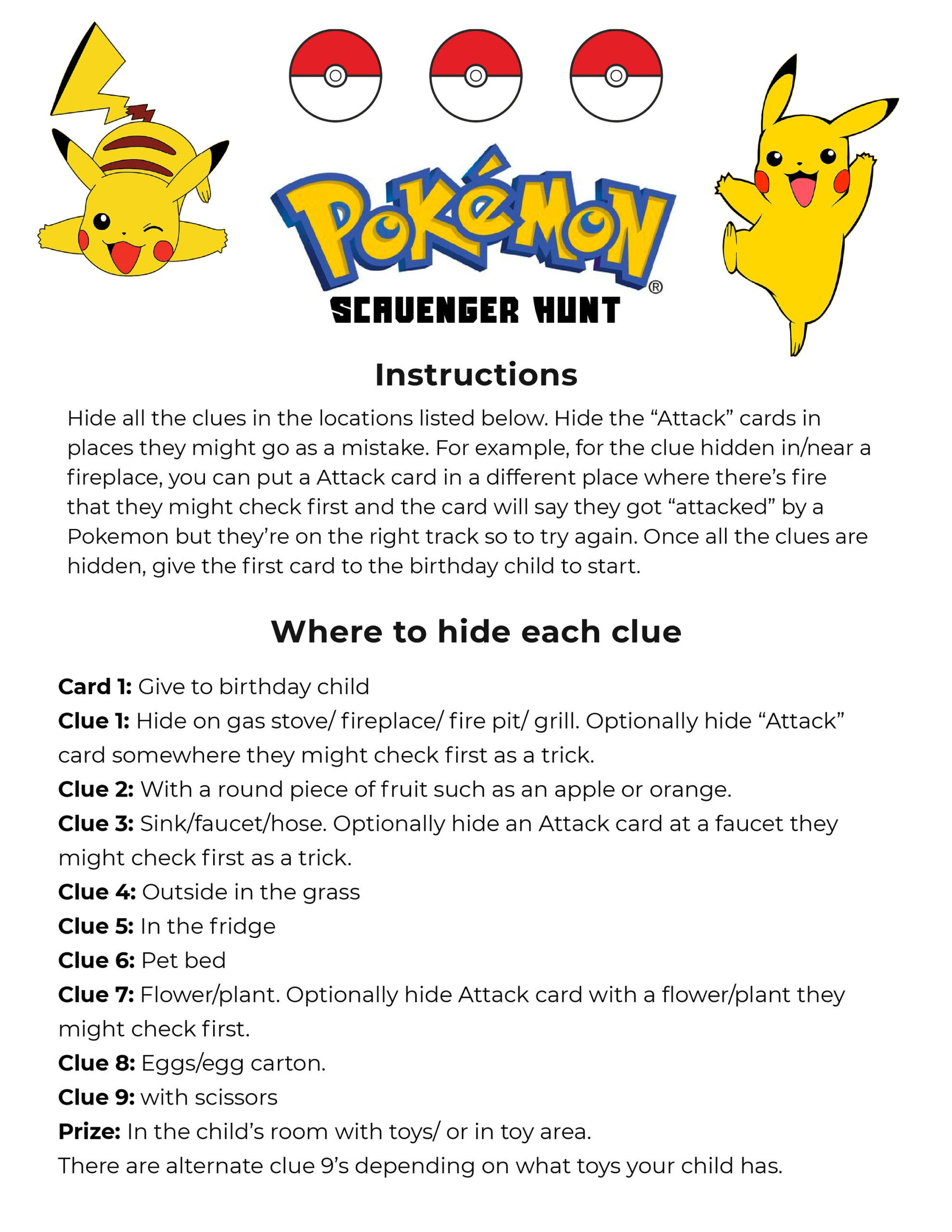 Pokemon Birthday Party - Printable Scavenger Hunt | Instant for Free Printable Pokemon Scavenger Hunt Printable