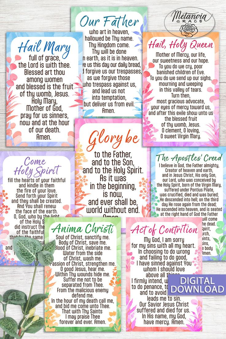 Popular Catholic Prayers, Traditional Prayer Cards, Printable intended for Free Catholic Prayer Printables