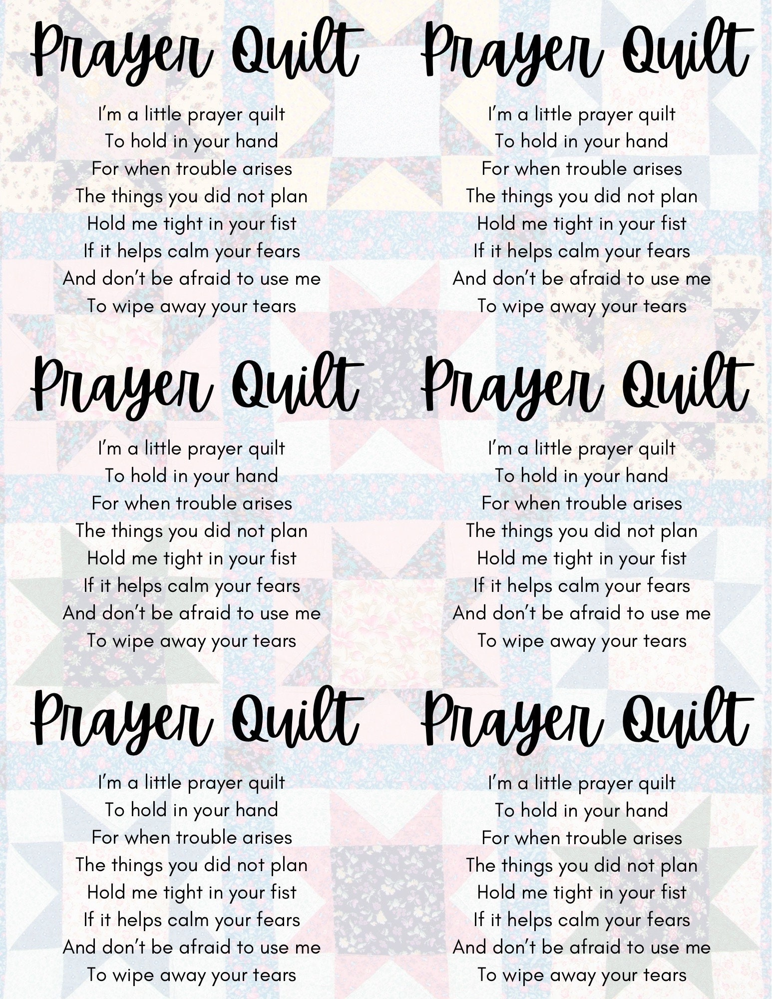 Prayer Quilt Printable - Etsy Canada inside Free Printable Pocket Prayer