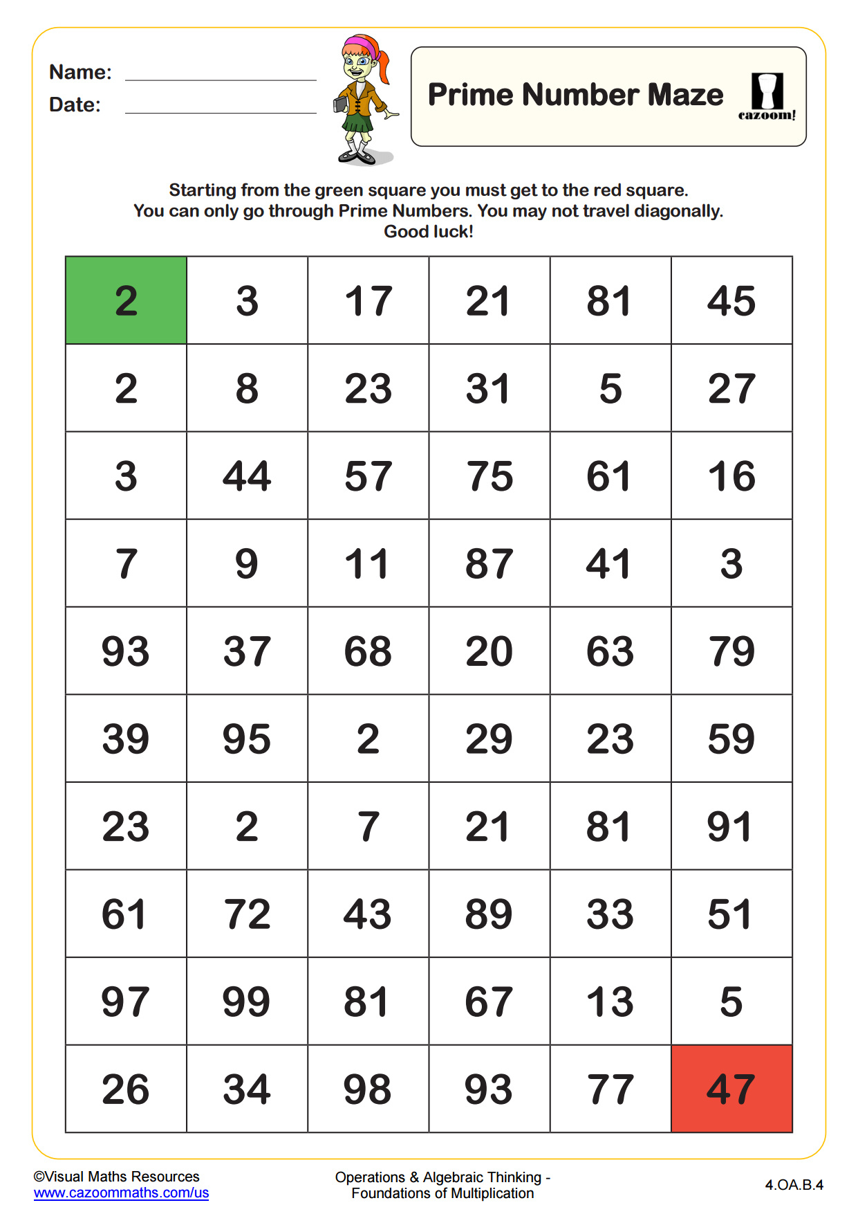 Prime Number Maze | Pdf Printable Operations And Algebraic within Prime Numbers Worksheet Printable