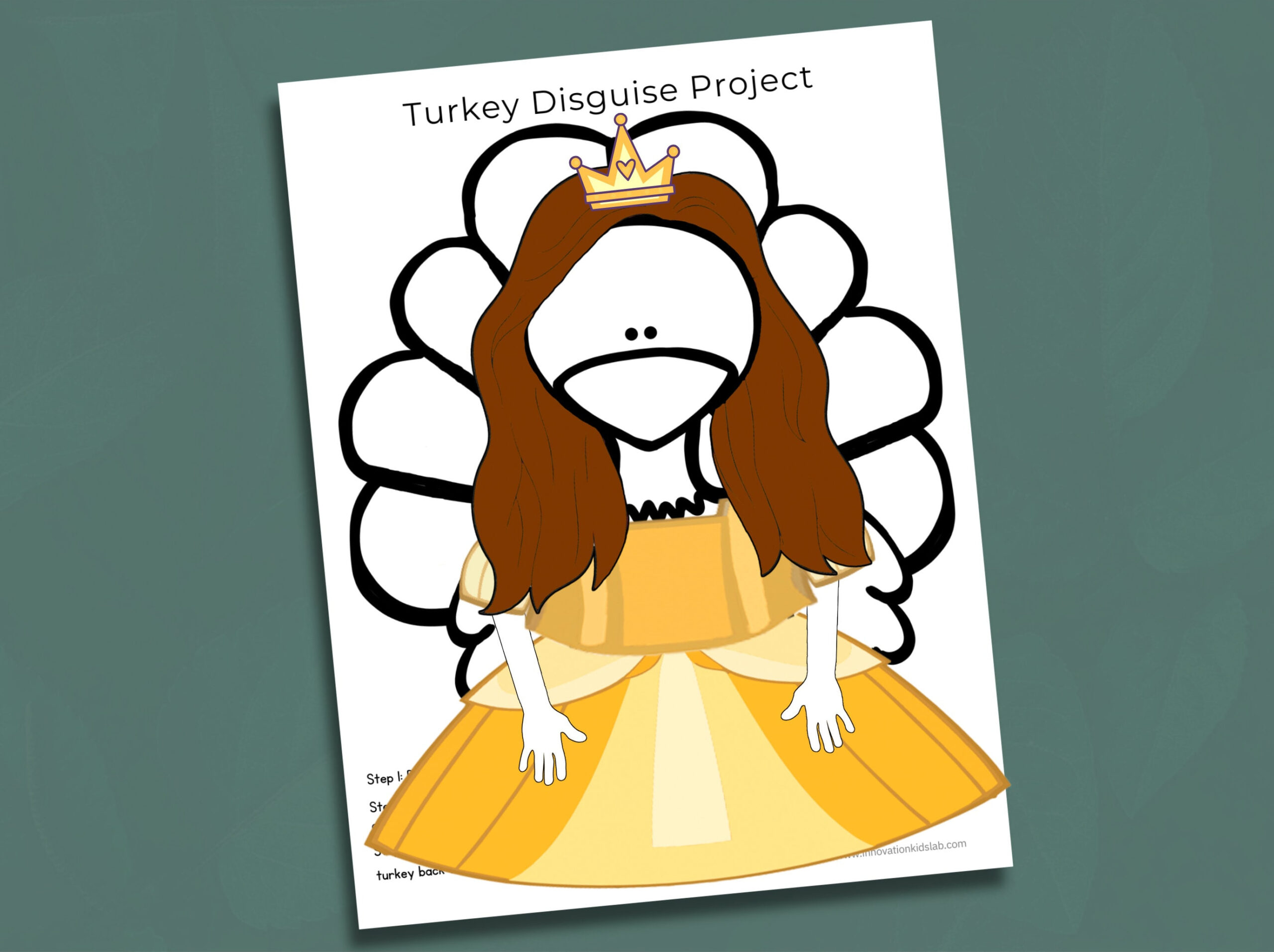 Princess Turkey In Disguise Project: Kids Fall Craft (Digital for Turkey in Disguise Belle