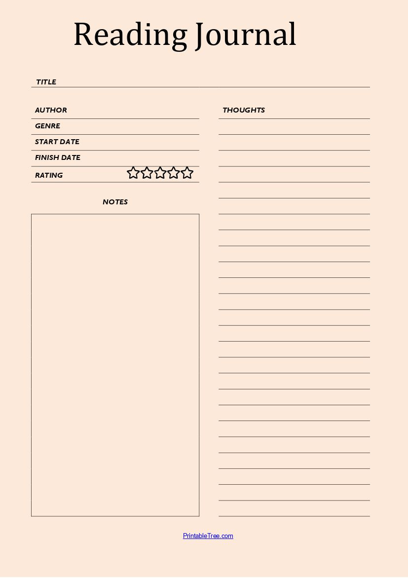 Printable Blank Reading Log Template Pdf | Reading Tracker intended for Free Printable Reading Journal