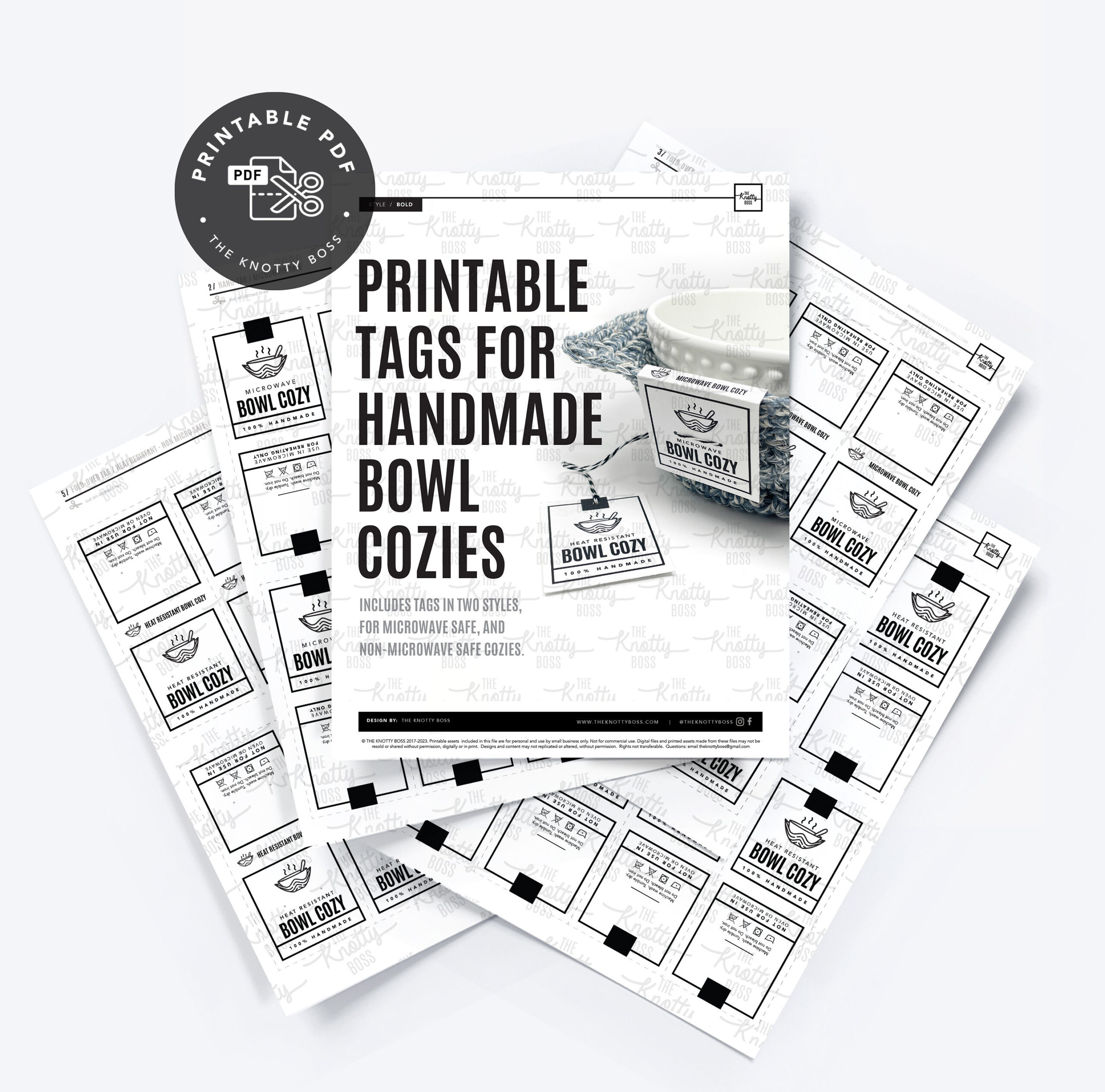 Printable Bowl Cozy Tags - Digital Pdf with Free Printable Bowl Cozy Tags