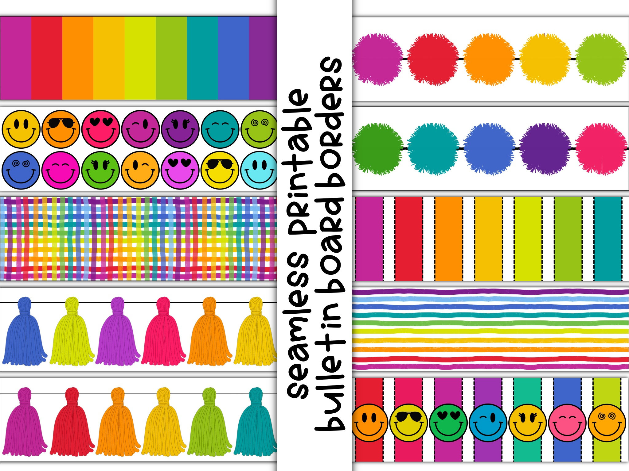 Printable Bulletin Board Borders: Rainbow Classroom Decor (Pdf) - Etsy with Classroom Printable Bulletin Board Borders