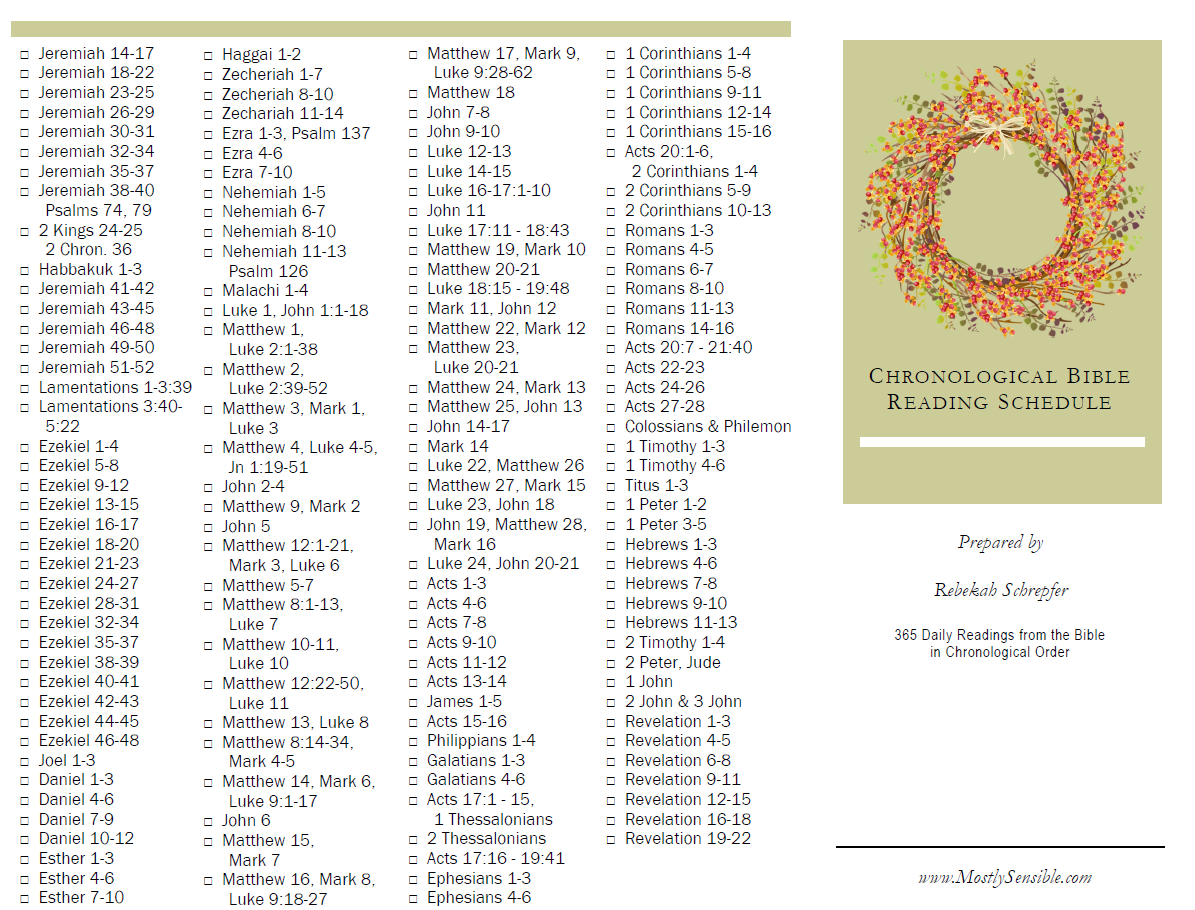 Printable Chronological Bible Reading - Mostlysensible inside Free Printable Chronological Bible Reading Plan