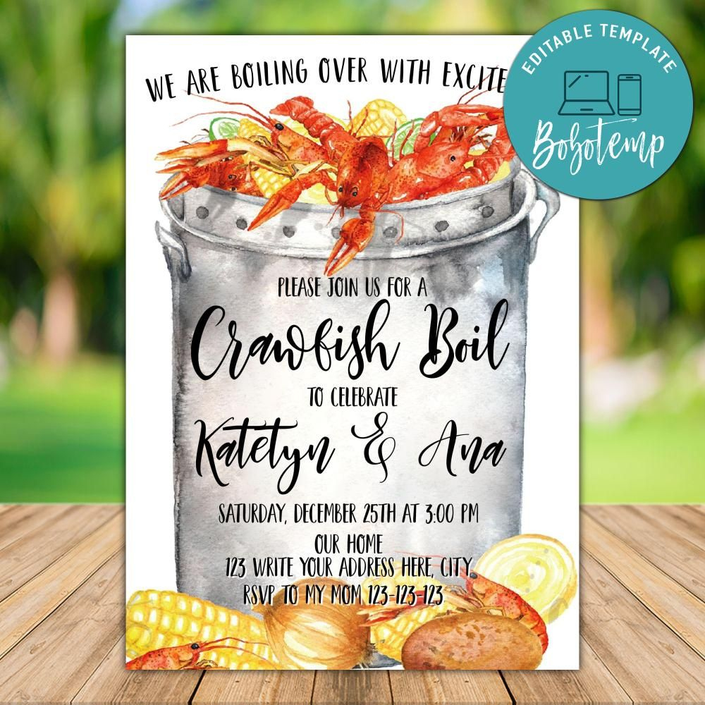 Printable Crawfish Boil Couples Shower Invitation Templates Diy for Free Printable Crawfish Boil Invitations