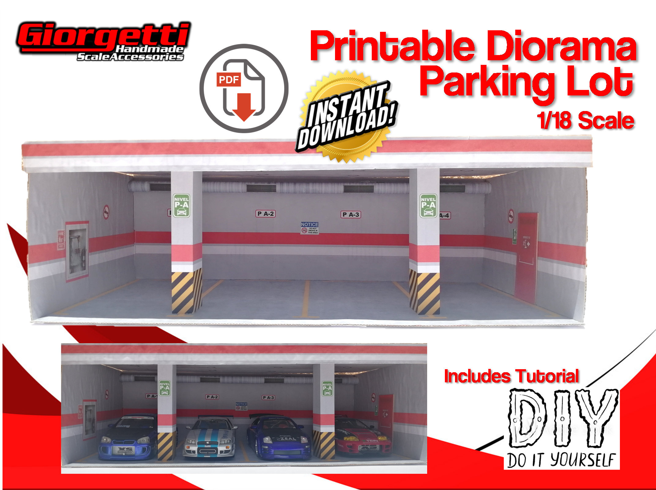 Printable Diorama Parking Lot 1/18 Scale - Garage Diorama within Free Printable Printable Parking Lot Diorama