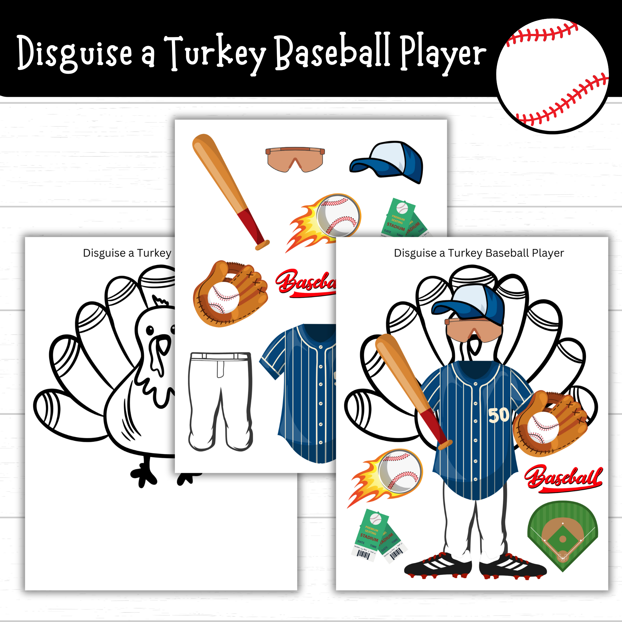 Printable Disguise A Turkey Baseball Player (5 Sets!) - Mom. Wife in Turkey in Disguise Baseball Player