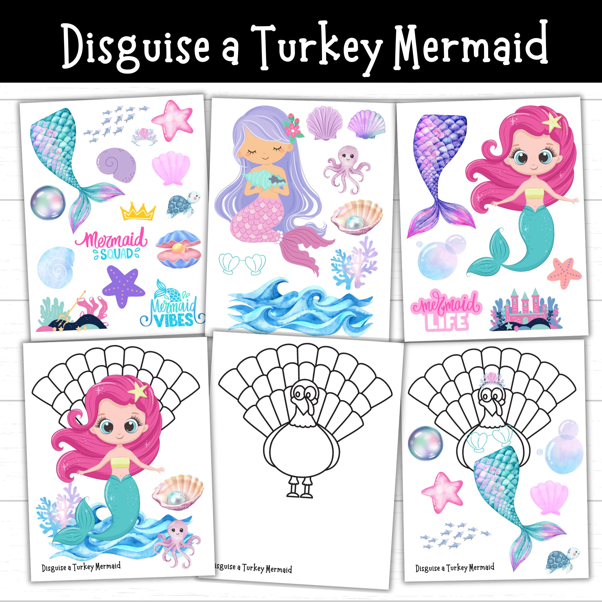 Printable Disguise A Turkey Mermaid Craft – Thanksgiving Activity regarding Turkey in Disguise Mermaid Template