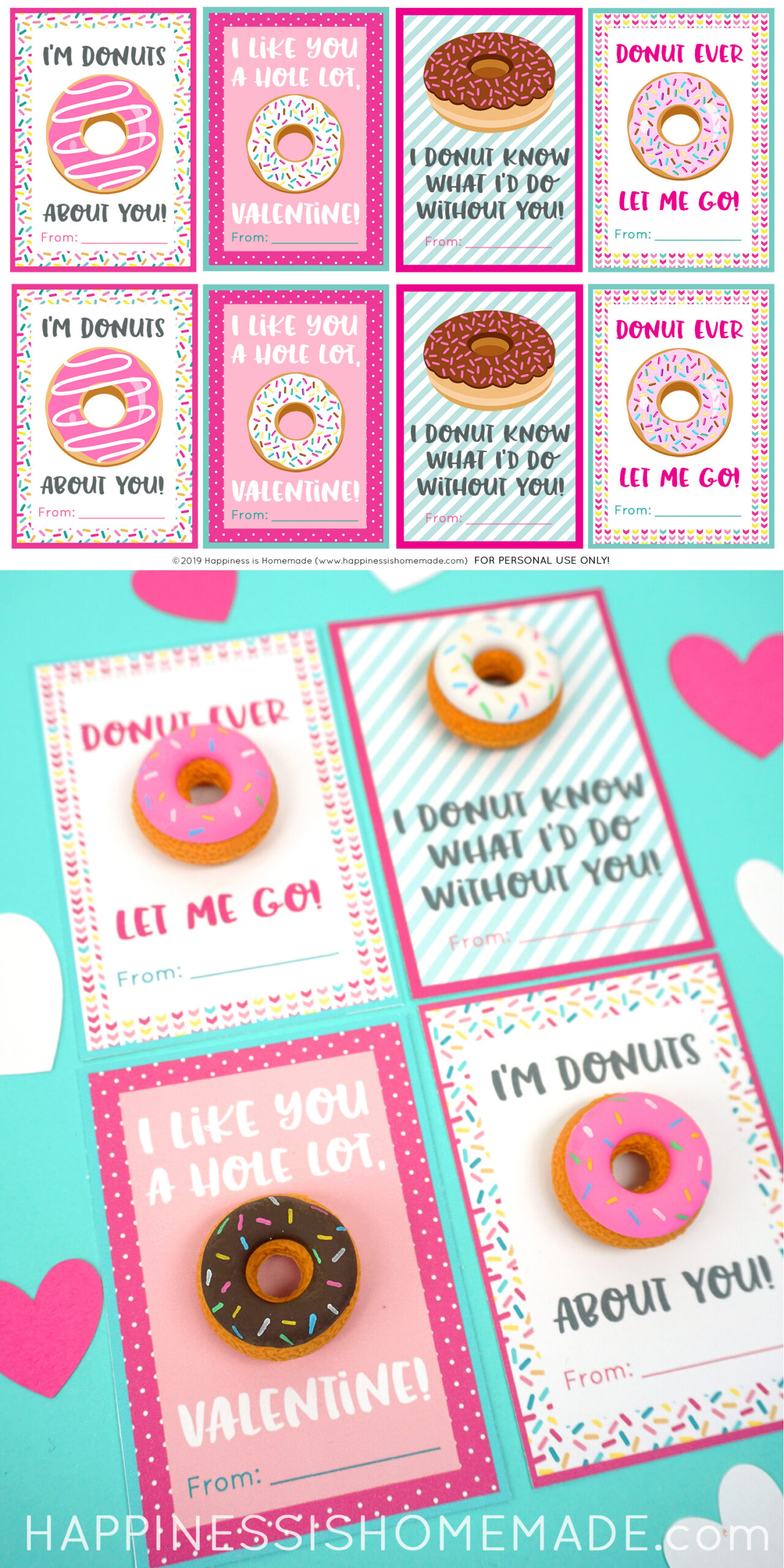 Printable Donut Valentine Cards - Happiness Is Homemade intended for Free Printable Donut Valentine Printable