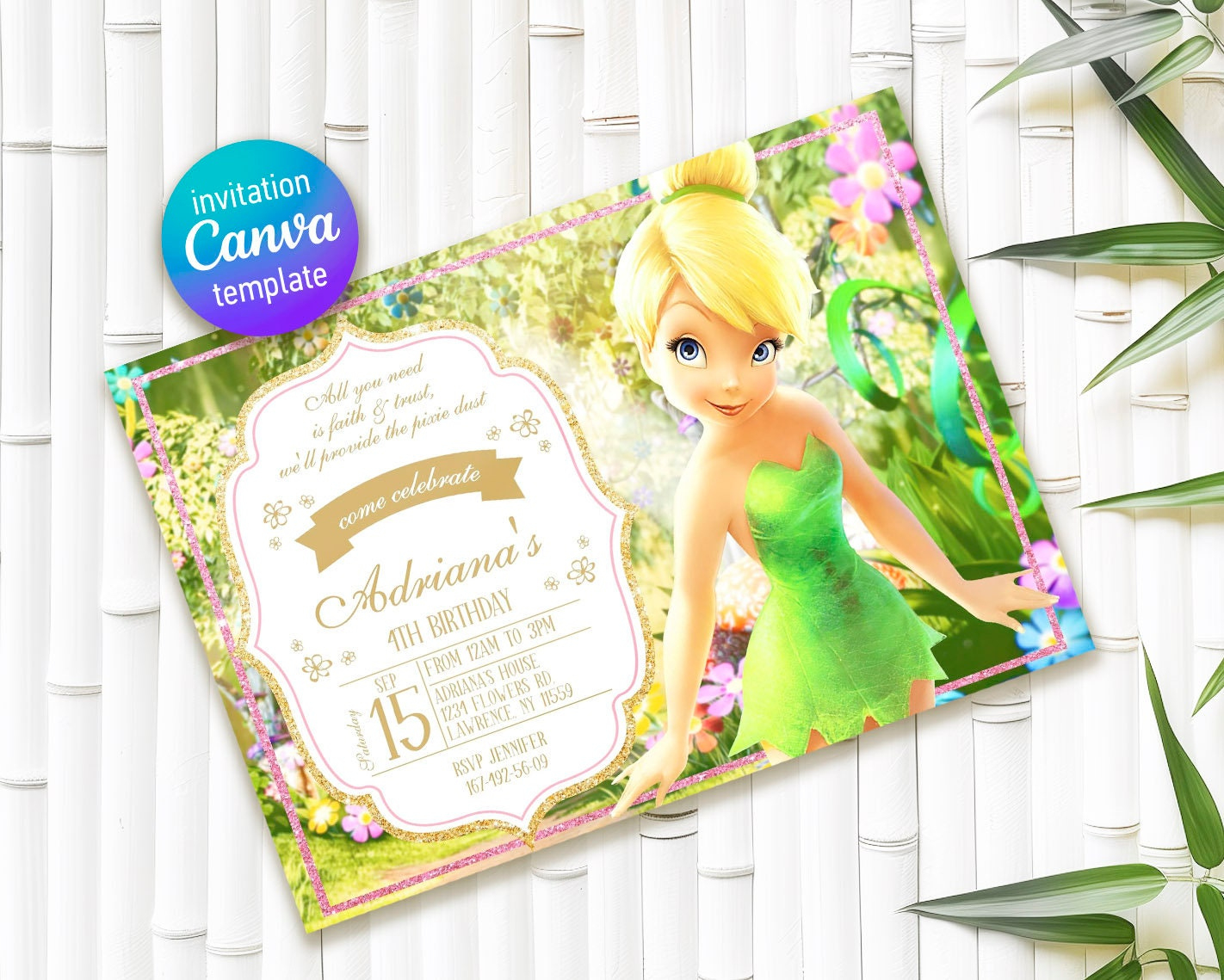 Printable Fairy Tinkerbell Fairy Birthday Invitation, Tinker Bell Invitation, Editable Invite, Peter Pen Invite, Girl Invite Template throughout Free Printable Tinkerbell Invitation Template