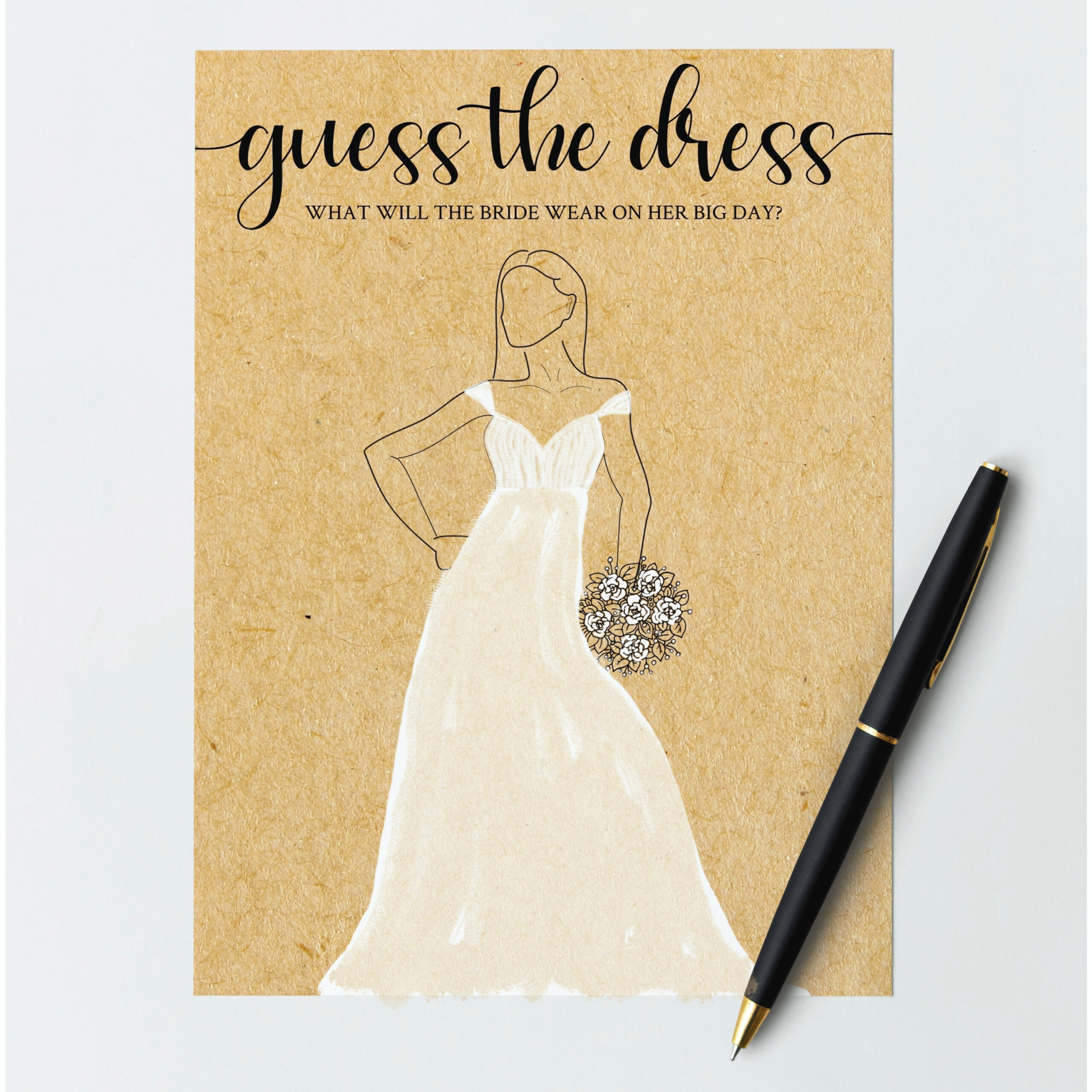 Printable Guess The Dress Bridal Shower Game, Rustic Wedding within Guess the Dress Free Printable