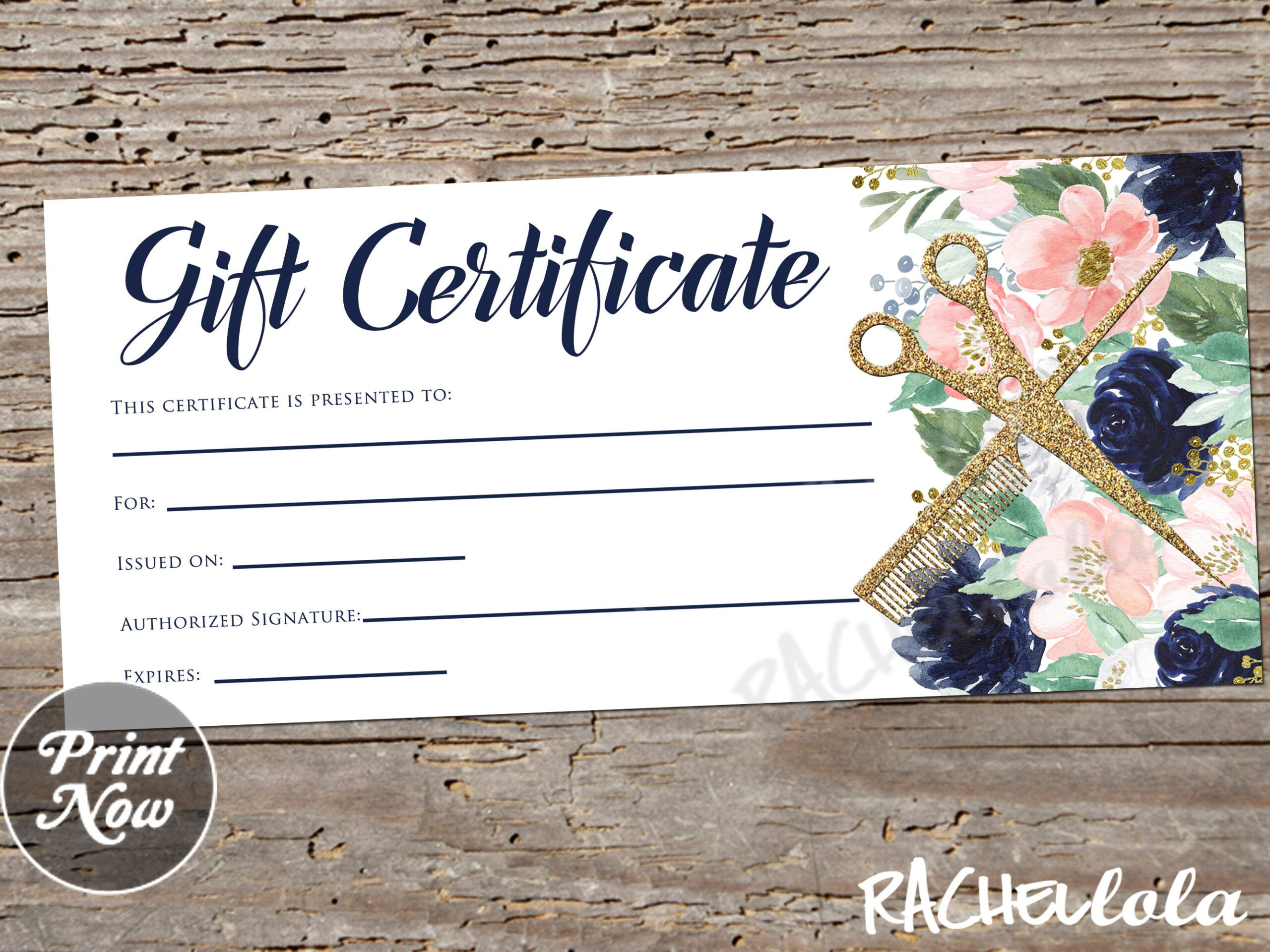 Printable Hair Salon Gift Certificate Template, Hair Stylist inside Free Printable Hair Salon Gift Certificate Template