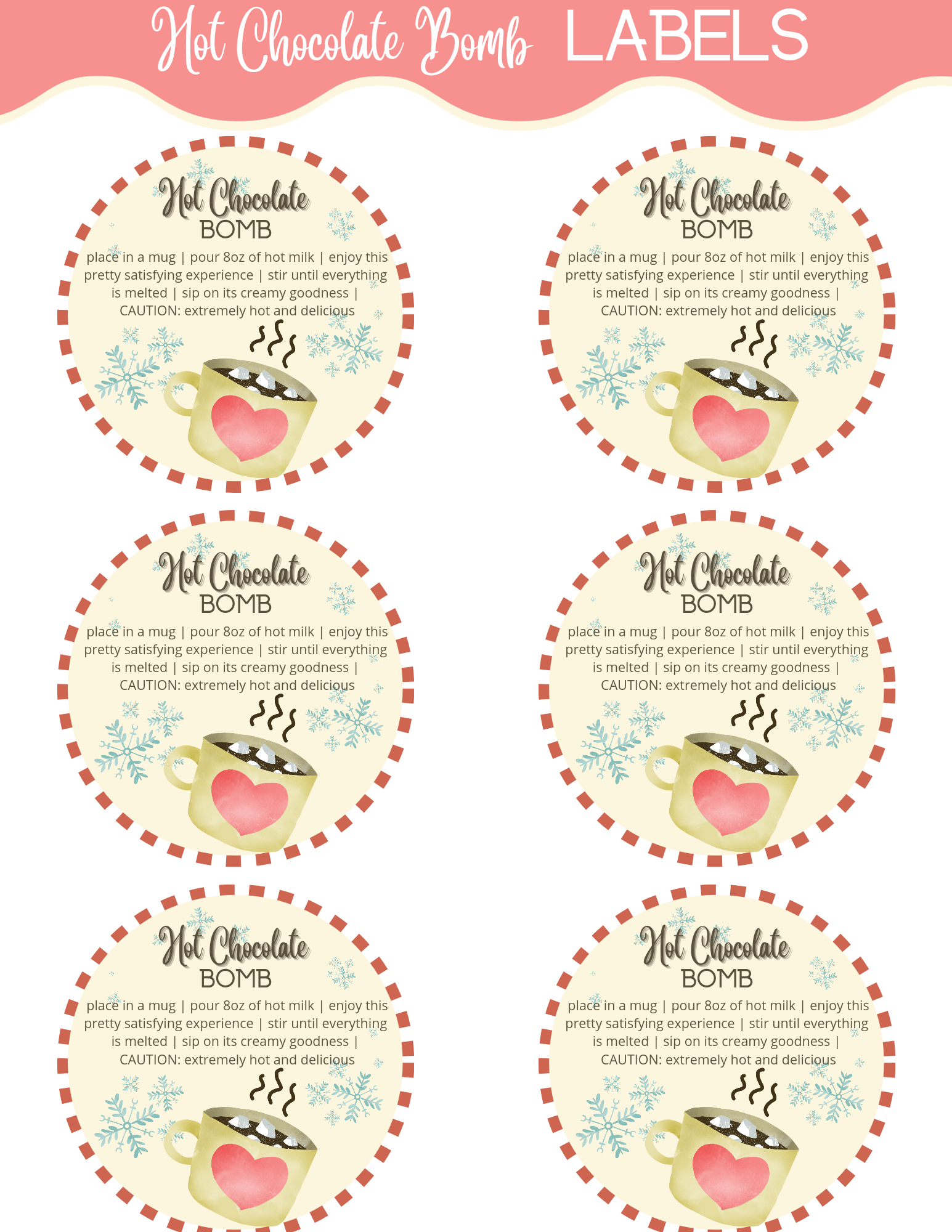 Printable Hot Chocolate (Hot Cocoa) Bomb Labels with Free Printable Hot Cocoa Bomb Tags
