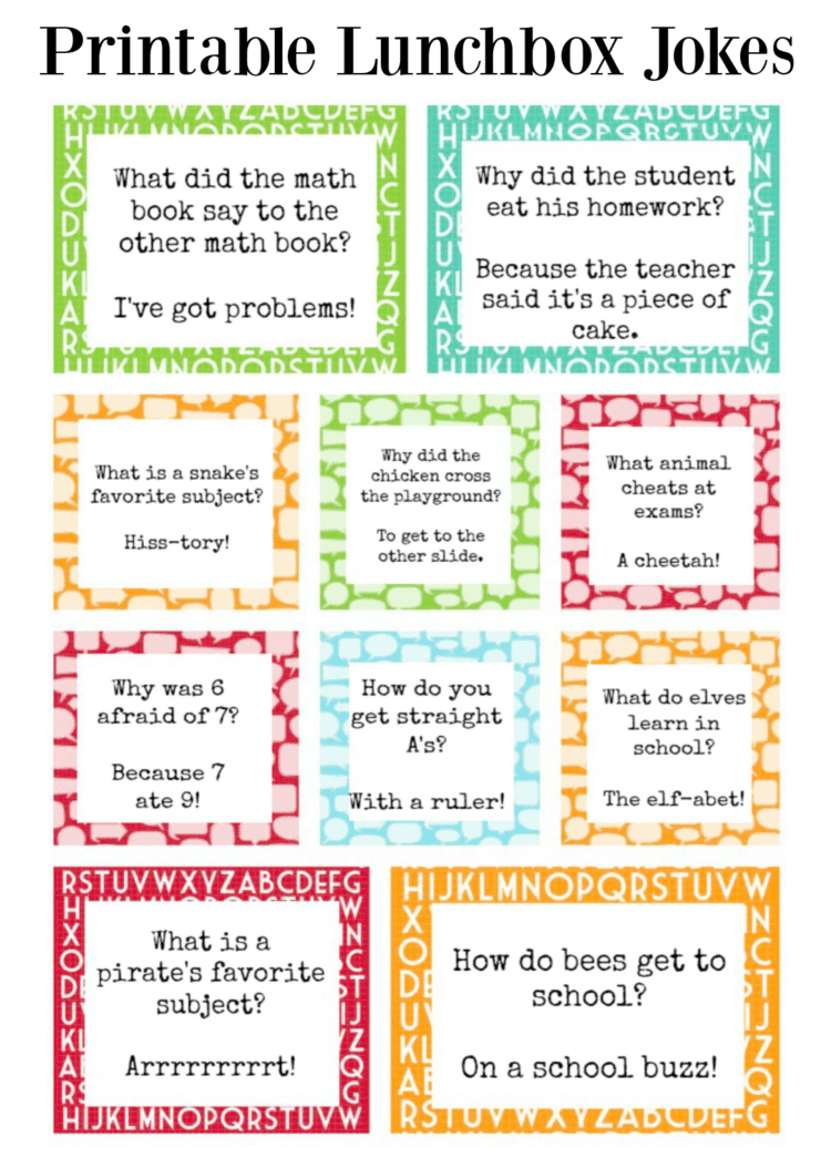 Printable Lunch Box Jokes To Bring A Smile At Lunchtime! with Free Printable Lunch Box Jokes